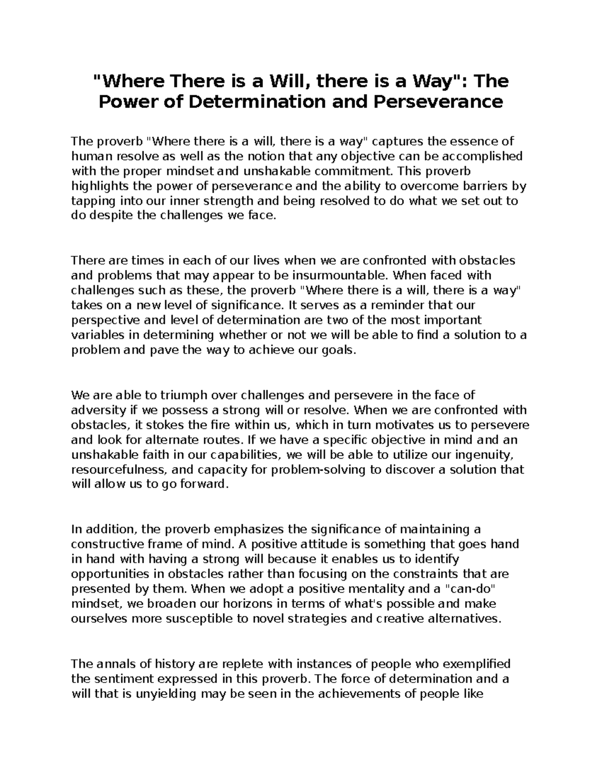 essay on willpower and determination