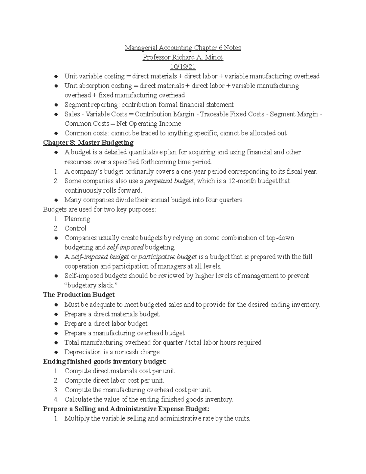 Managerial Accounting 10/19/21 - Managerial Accounting Chapter 6 Notes ...