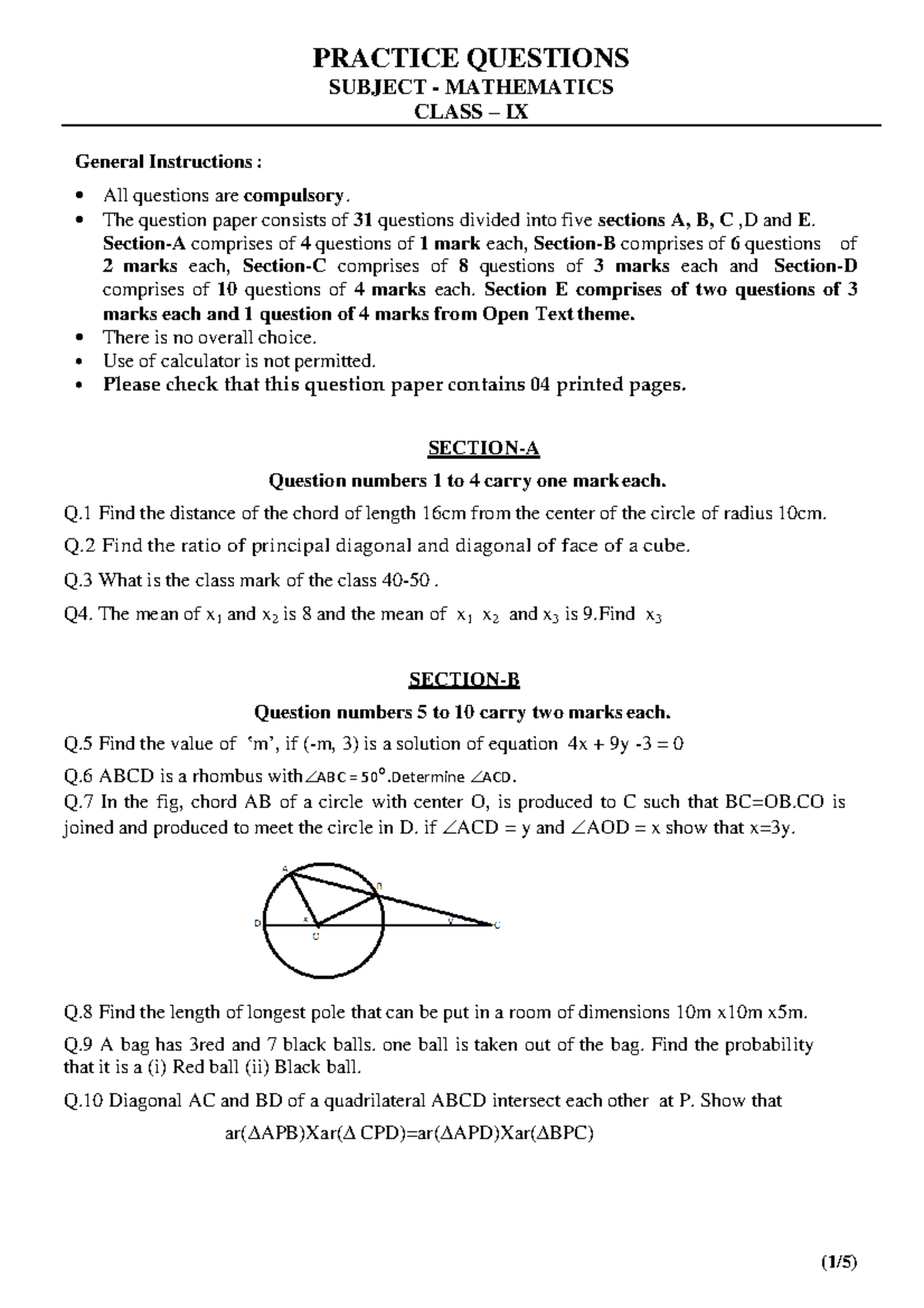 9-maths PP2-solve it priority - ( 1 /5) PRACTICE QUESTIONS SUBJECT ...