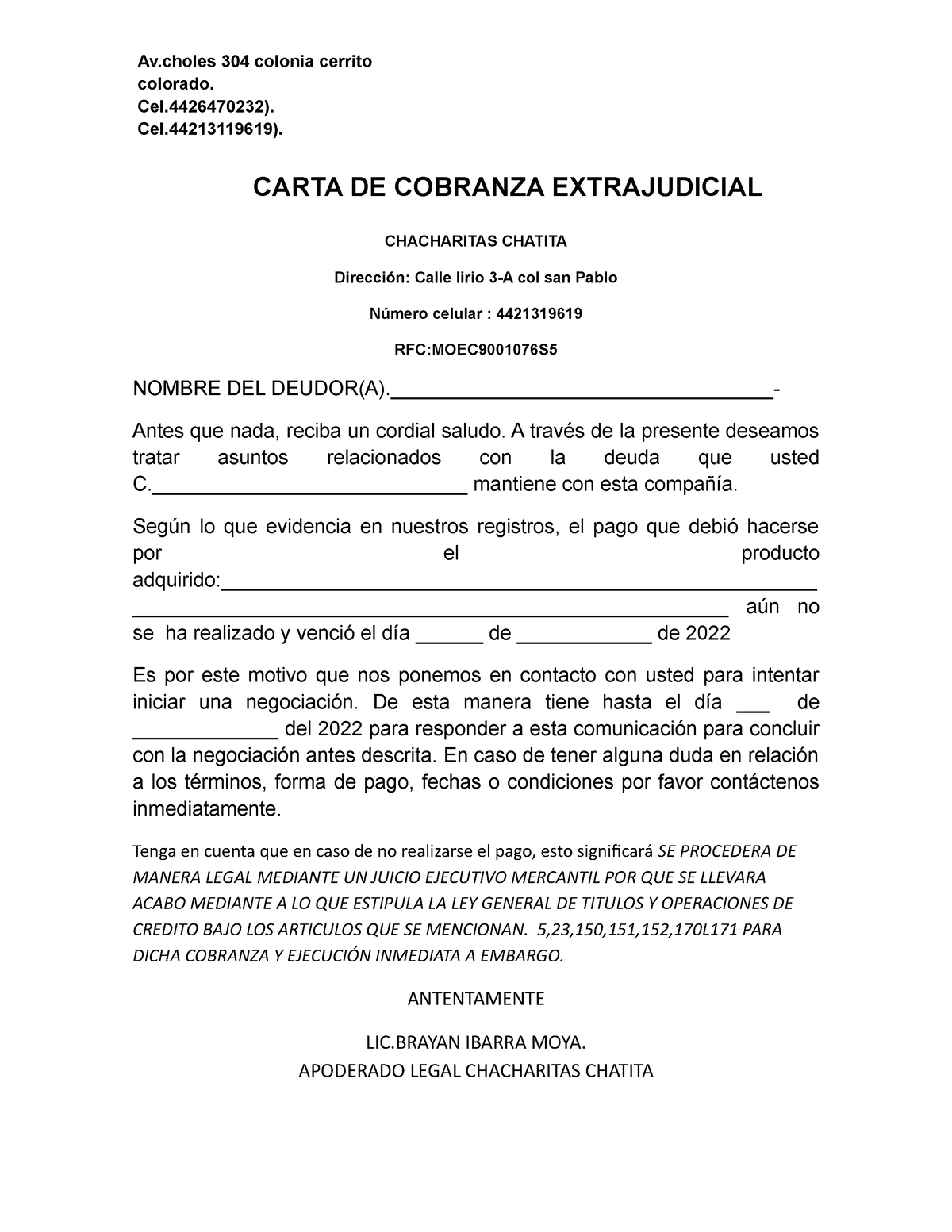 Modelo De Carta De Cobranza 3462