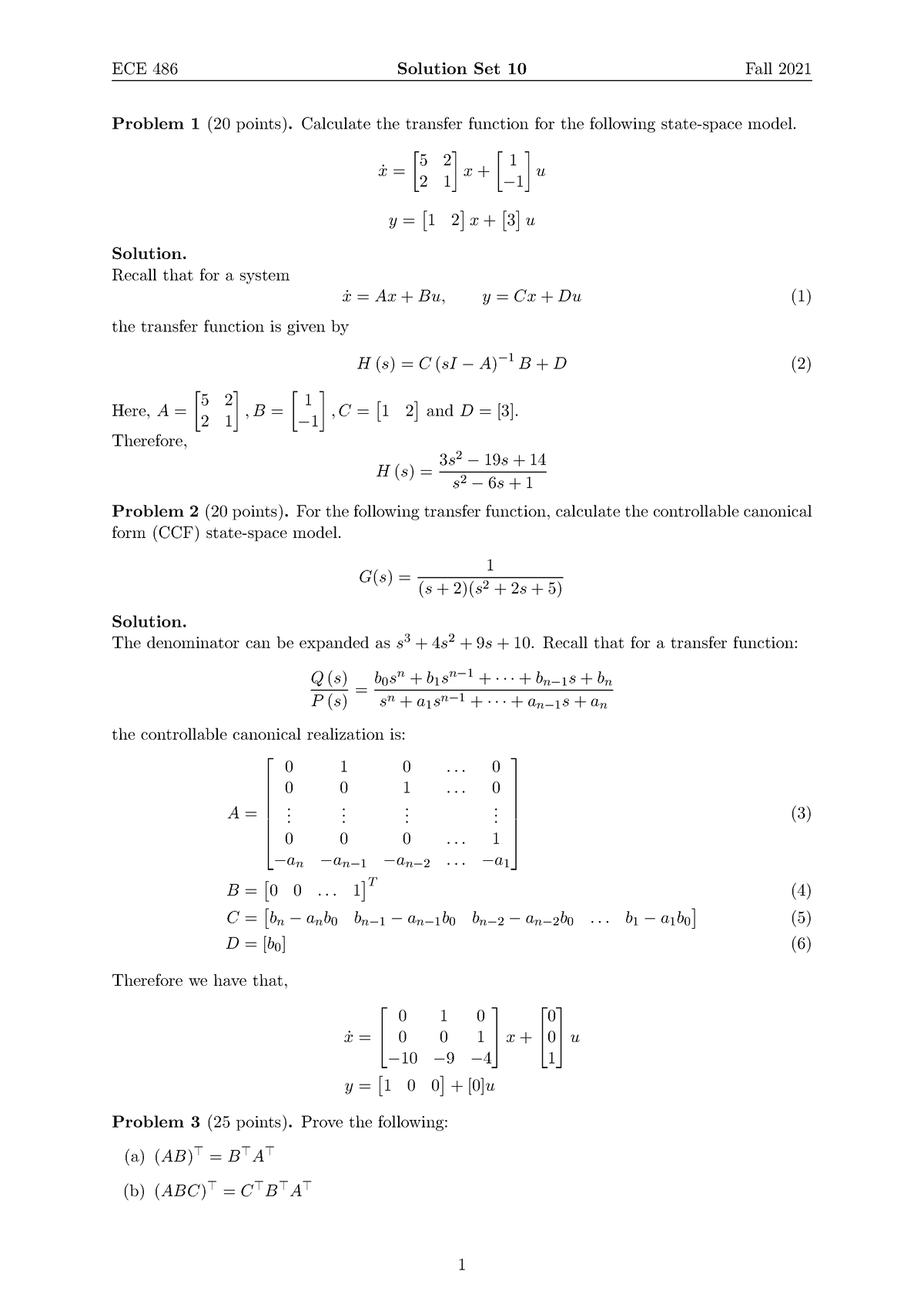 ECE486 HW 10 Solution - ECE 486 Solution Set 10 Fall 2021 Problem 1(20 ...