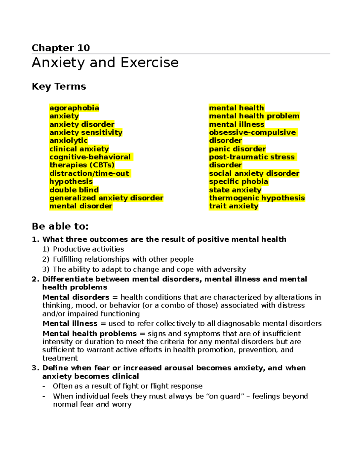 HPEX 371 Chapter 10 Anxiety And Exercise Study Guide - Chapter 10 ...