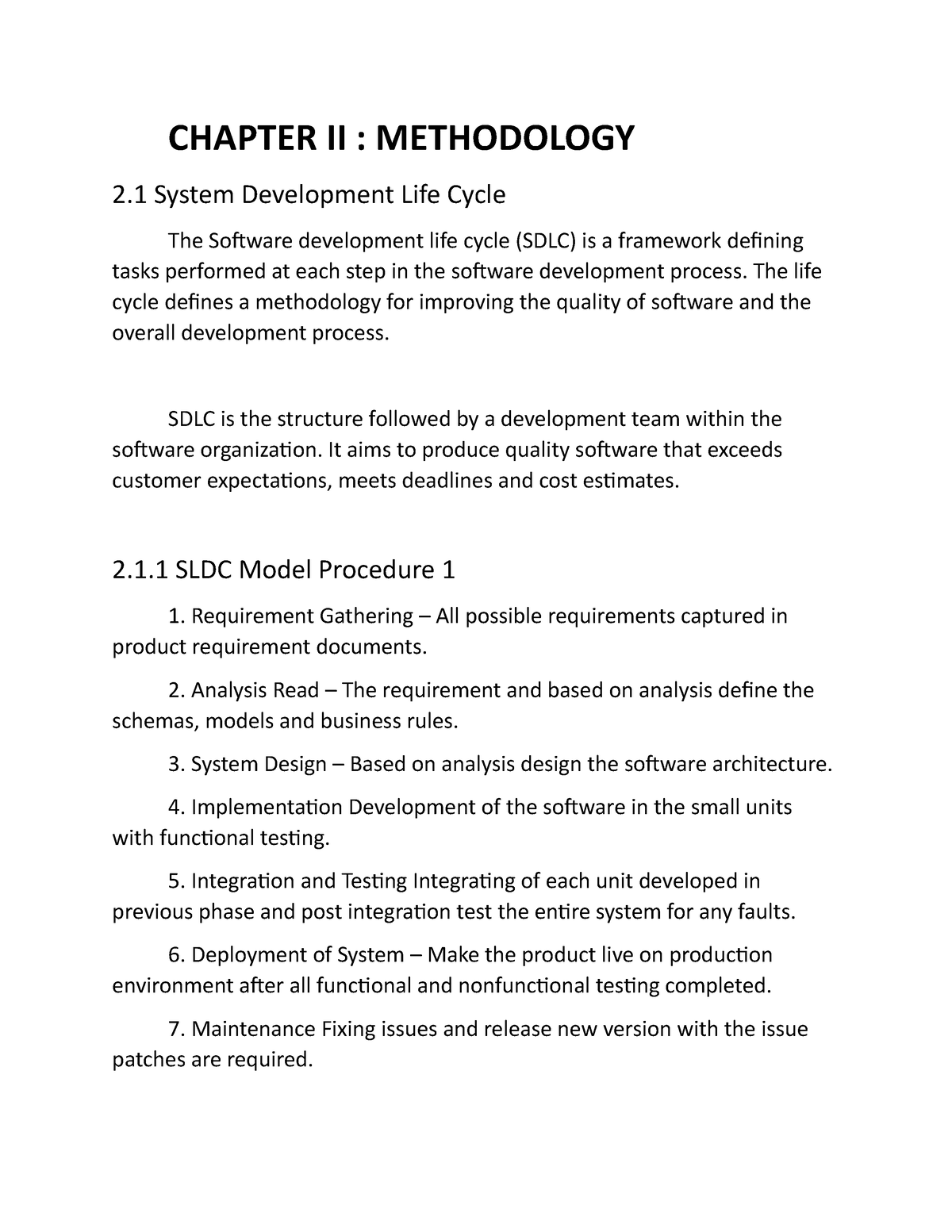 Chapter II - Non - CHAPTER II : METHODOLOGY 2 System Development Life ...