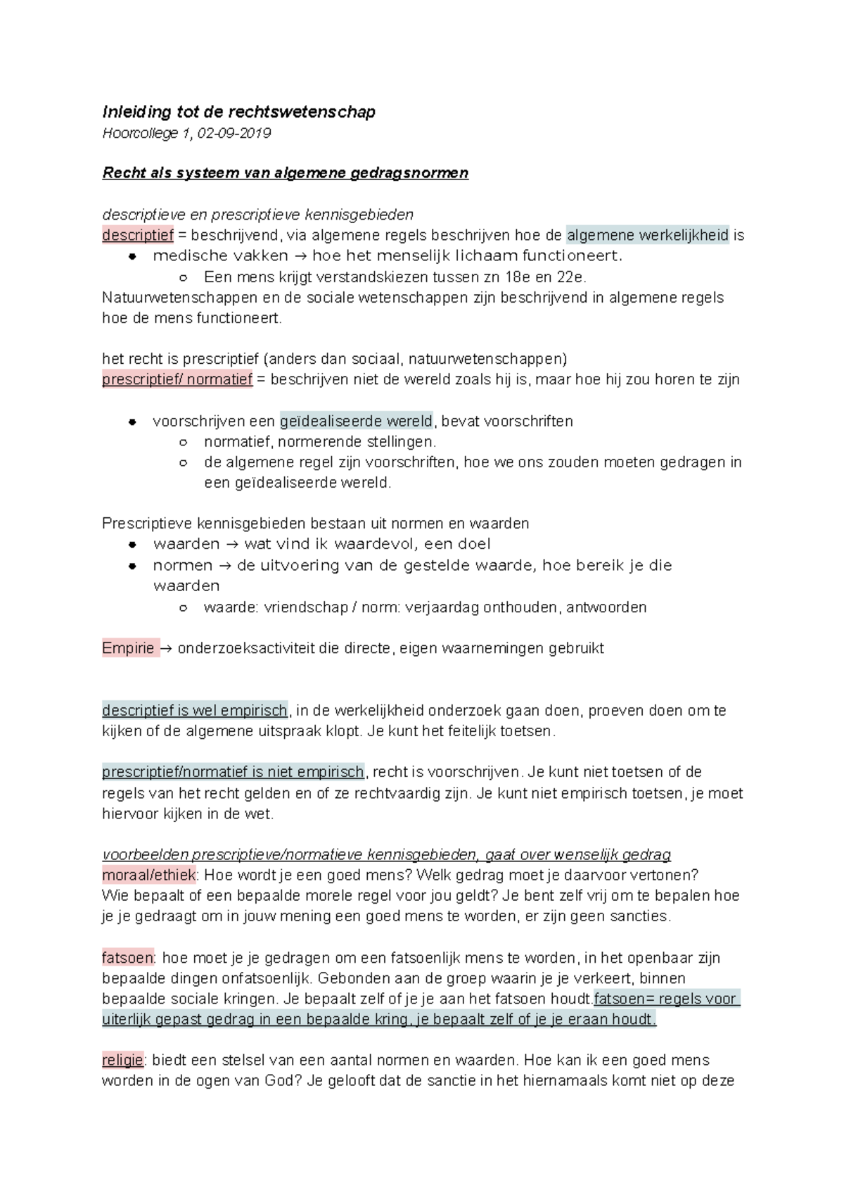 HC Inl. Rechtswetenschap College 1-6 - Inleiding Tot De ...