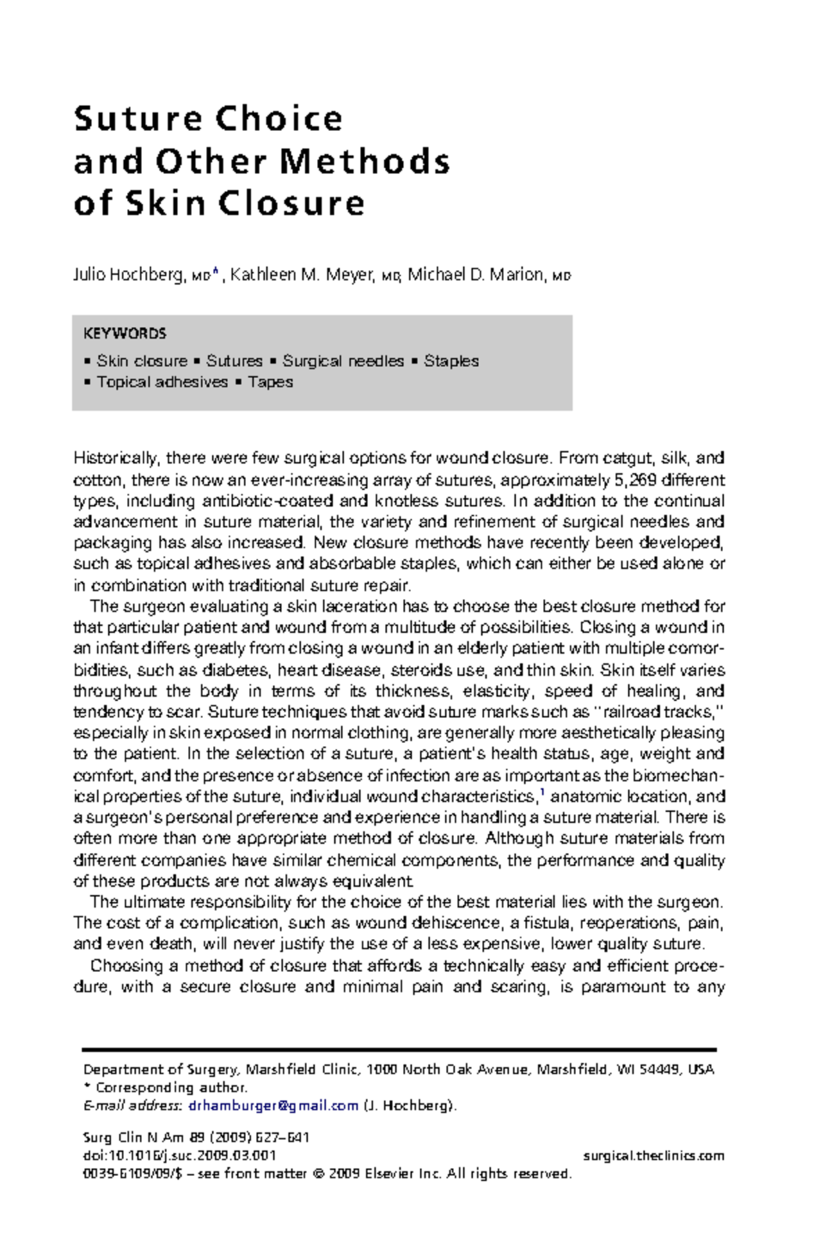 Suture Choice and Other Methods of Skin - Suture Choice a nd Other ...