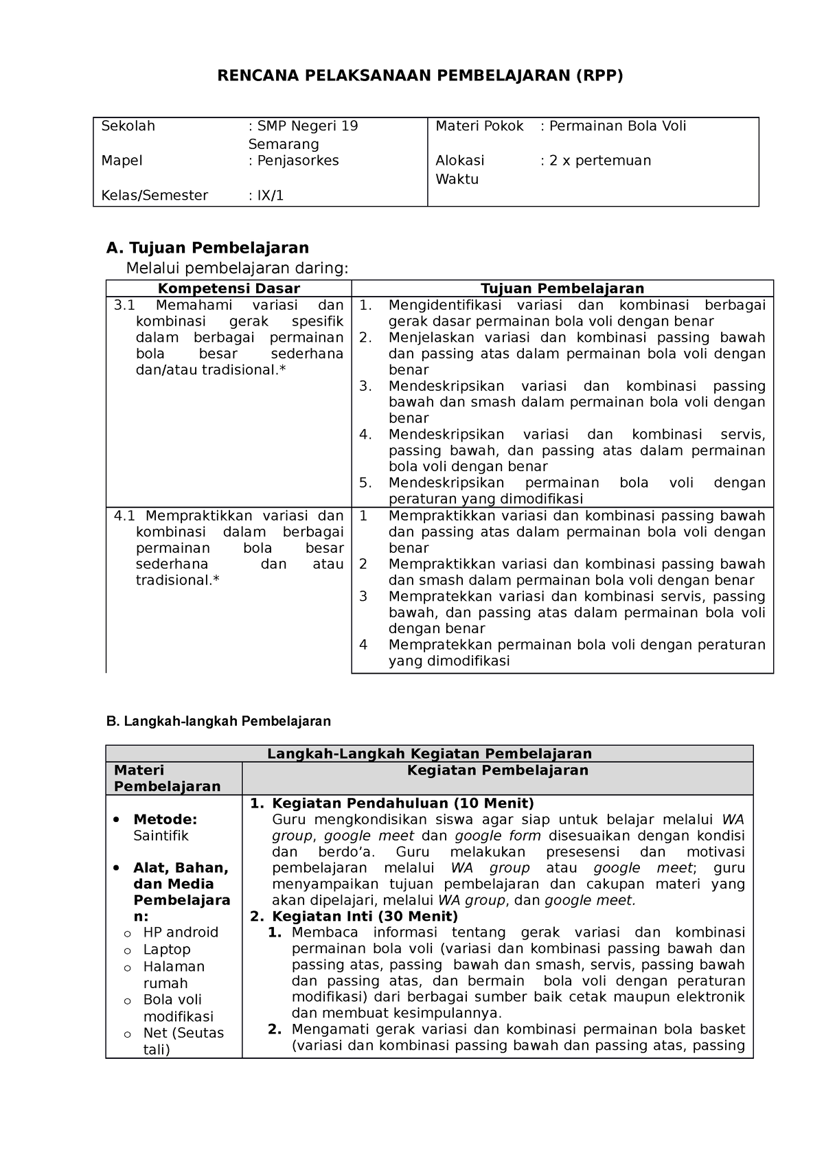 3. RPP Bola Voli 9.1 OK - RPP PJOK - RENCANA PELAKSANAAN PEMBELAJARAN ...