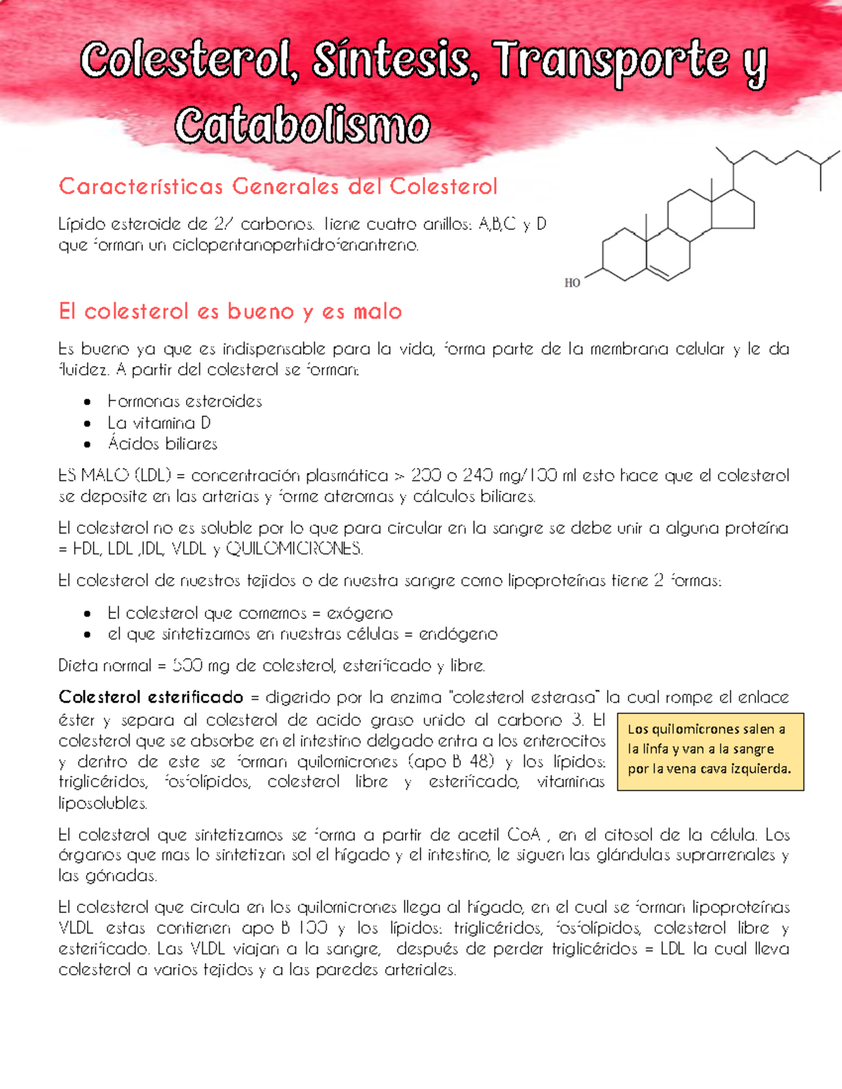 Colesterol Bioqu mica Cl nica Caracter sticas Generales Del