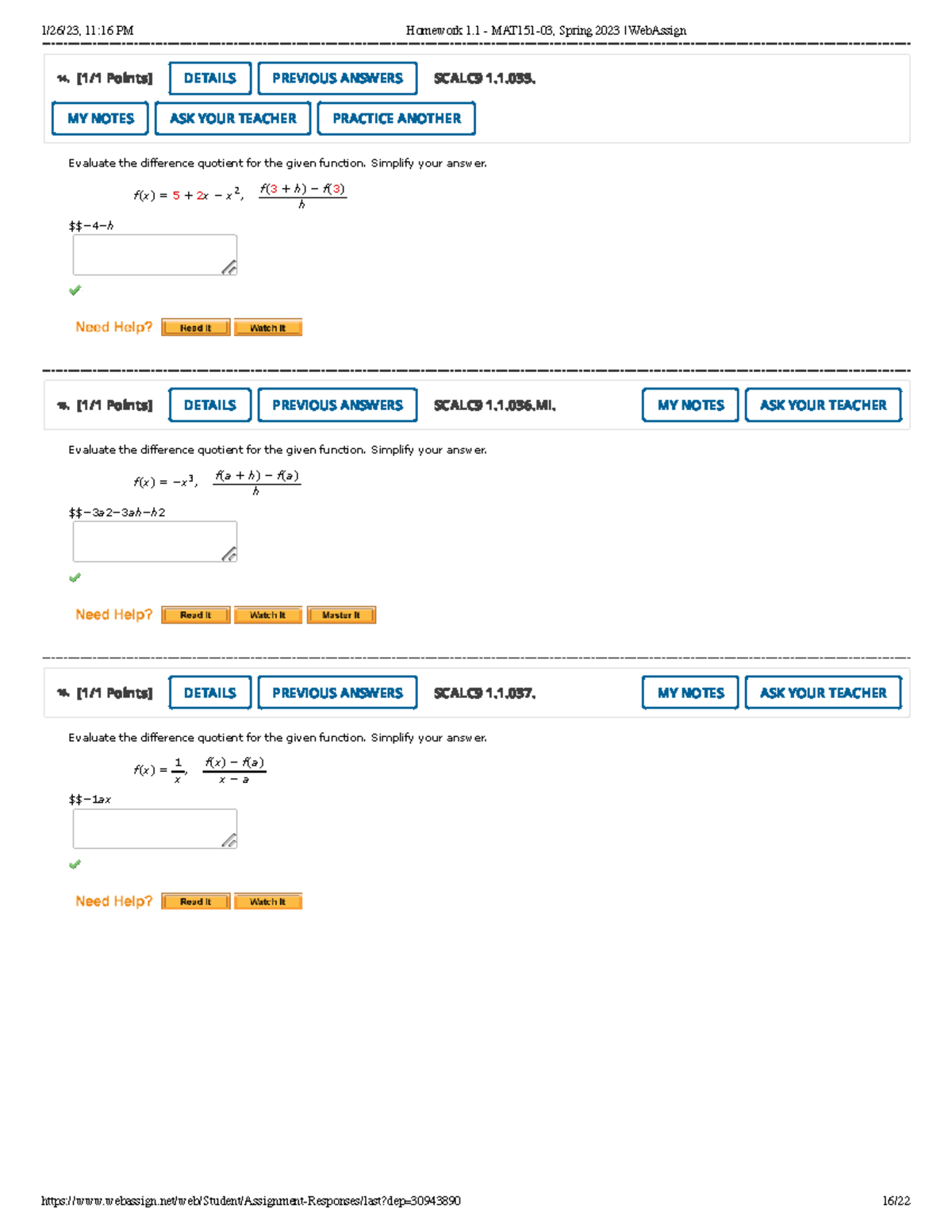 day #15 homework calculus