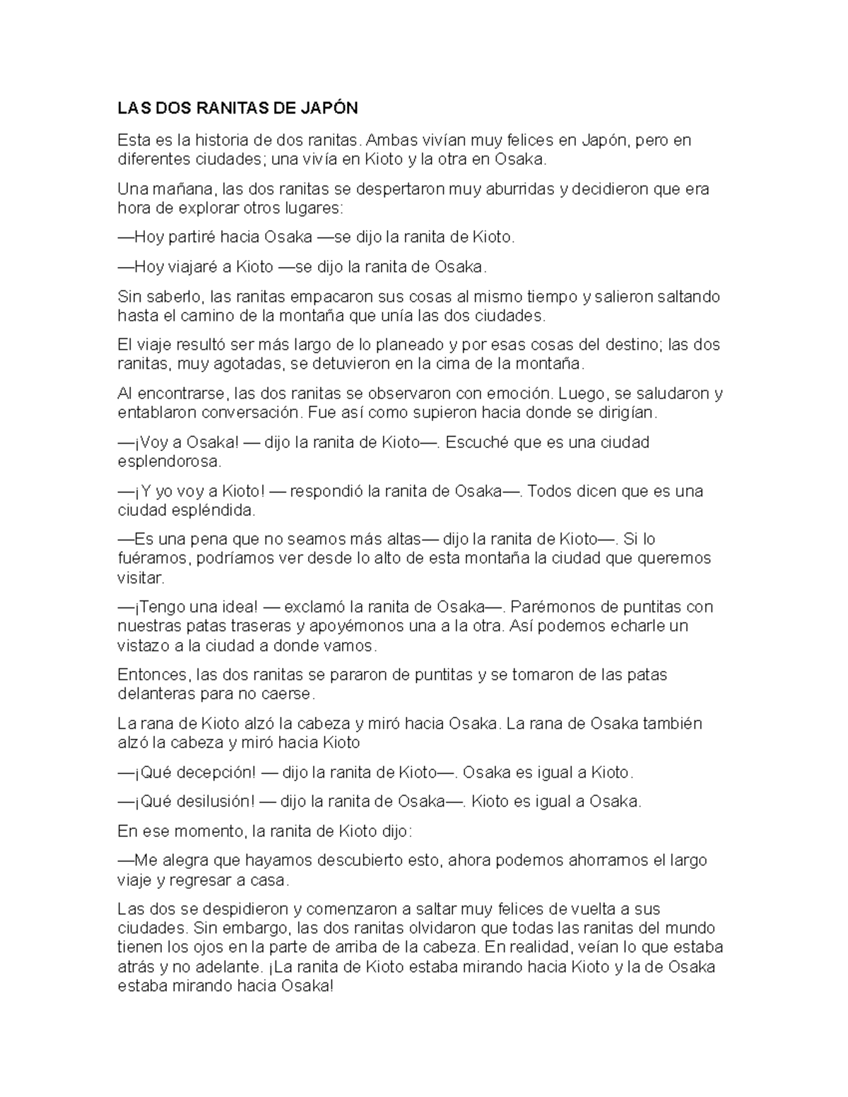 Cuentos - ... - LAS DOS RANITAS DE JAPÓN Esta es la historia de dos ...