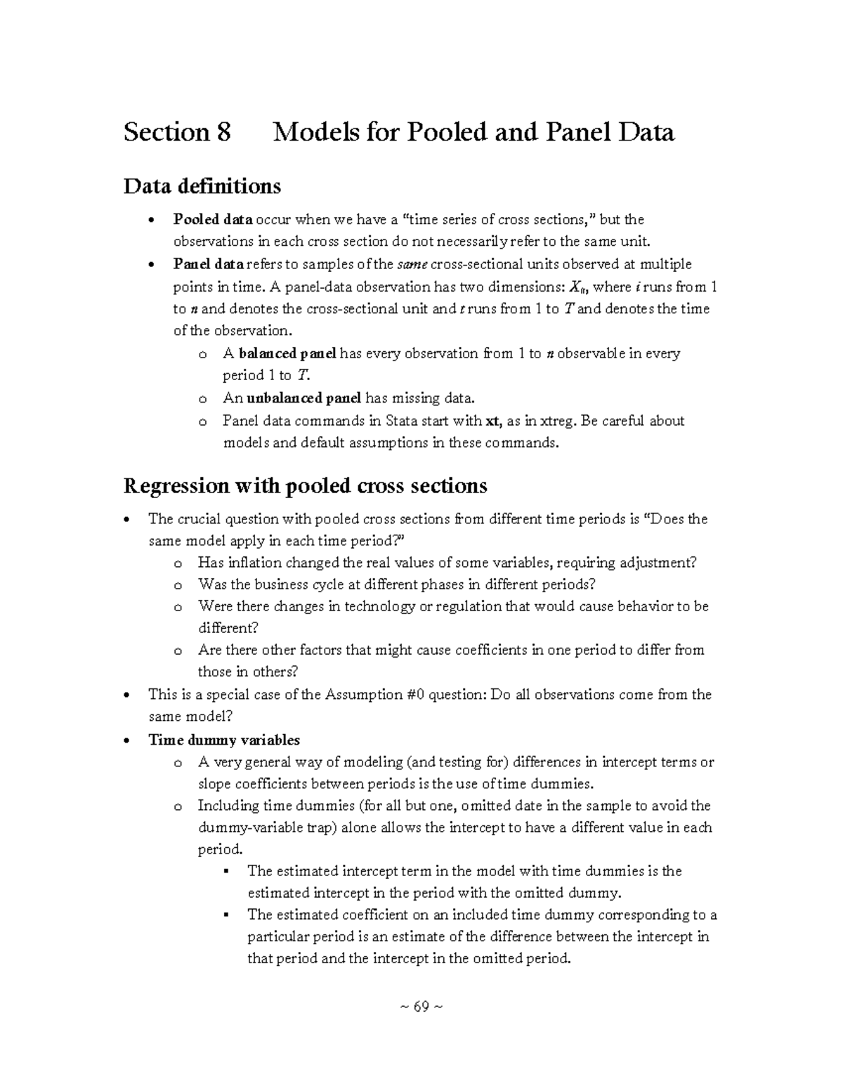 Notes 8 - Section 8 Models for Pooled and Panel Data Data definitions ...