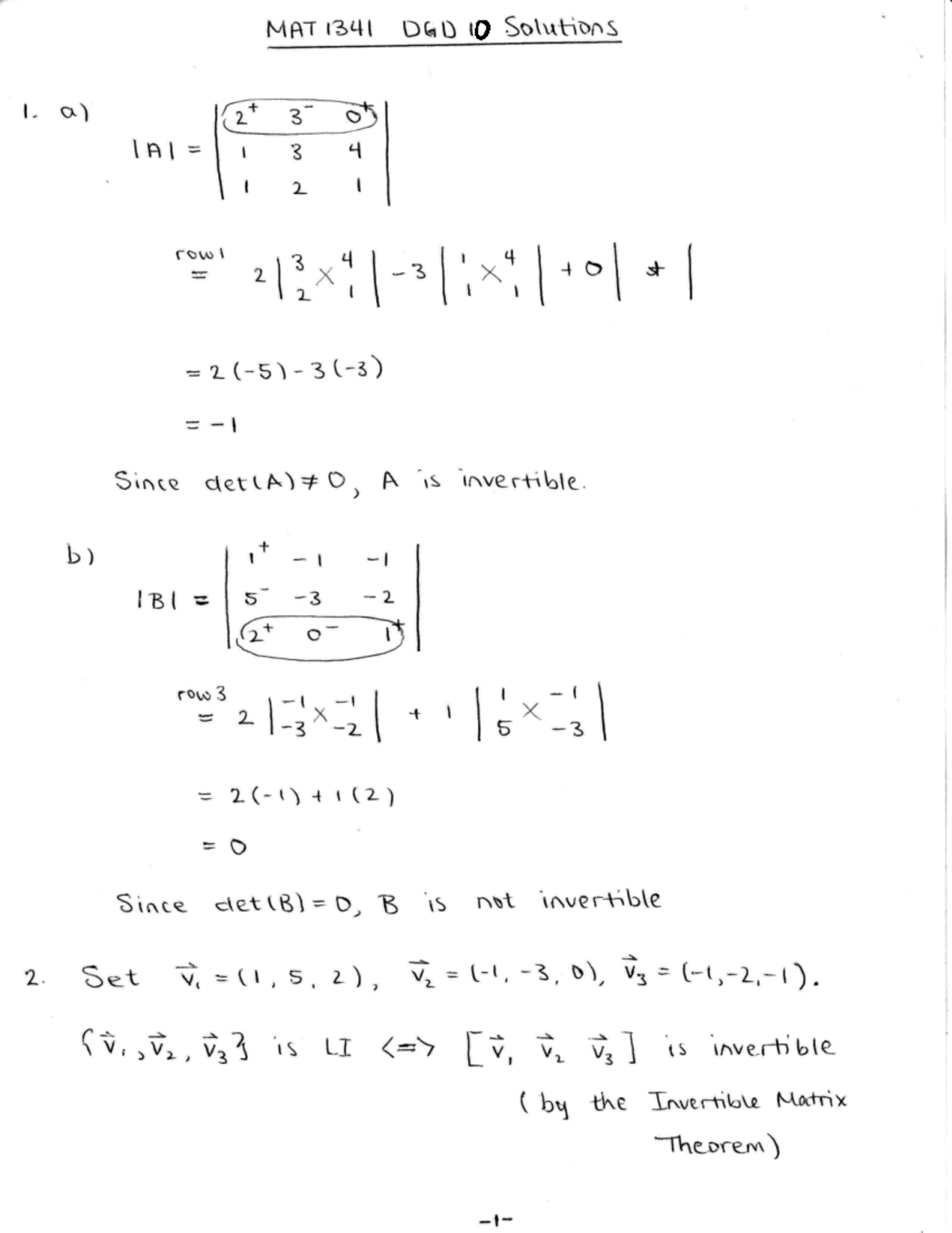 MAT 1341 DGD 10 Solutions - MAT1341 - ⑧ Row - Studocu