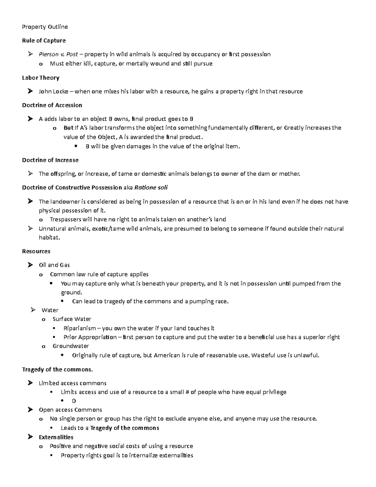 Property Outline - Property Outline Rule of Capture Pierson v. Post ...