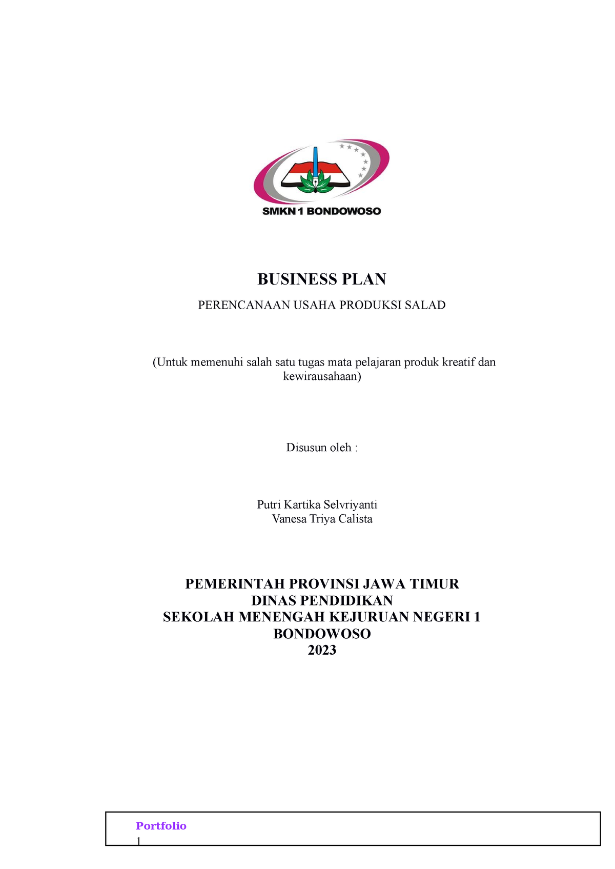 Proposal Salad BUAH - SEMOGA BERMANFAAT - BUSINESS PLAN PERENCANAAN