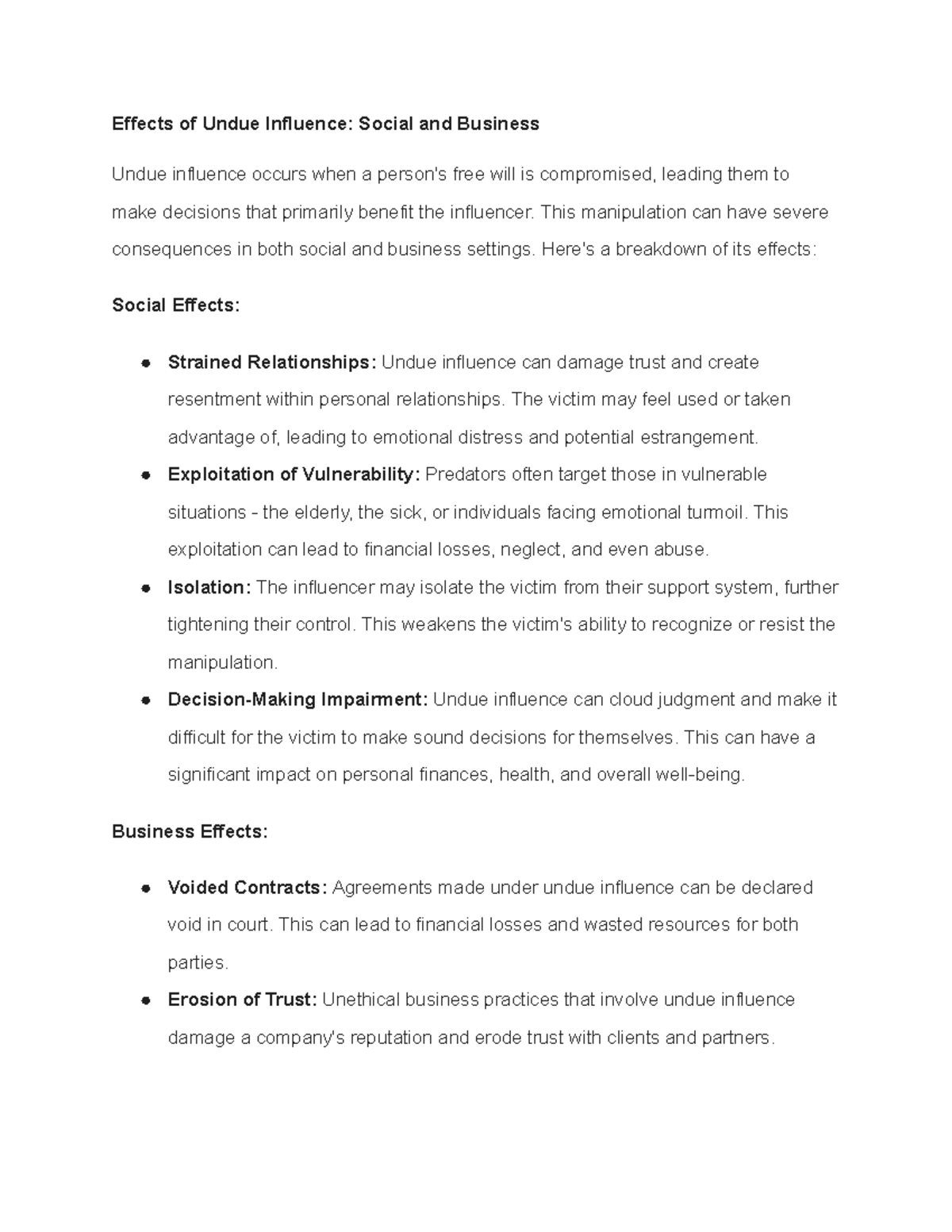 Effects of Undue Influence Social and Business - This manipulation can ...