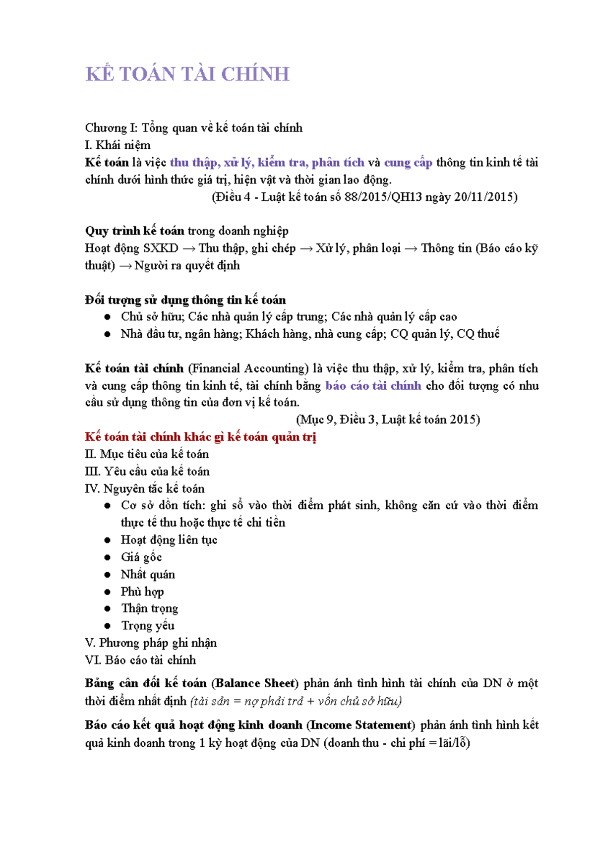 Kttc - KẾ TOÁN TÀI CHÍNH Chương I: Tổng quan về kế toán tài chính I ...