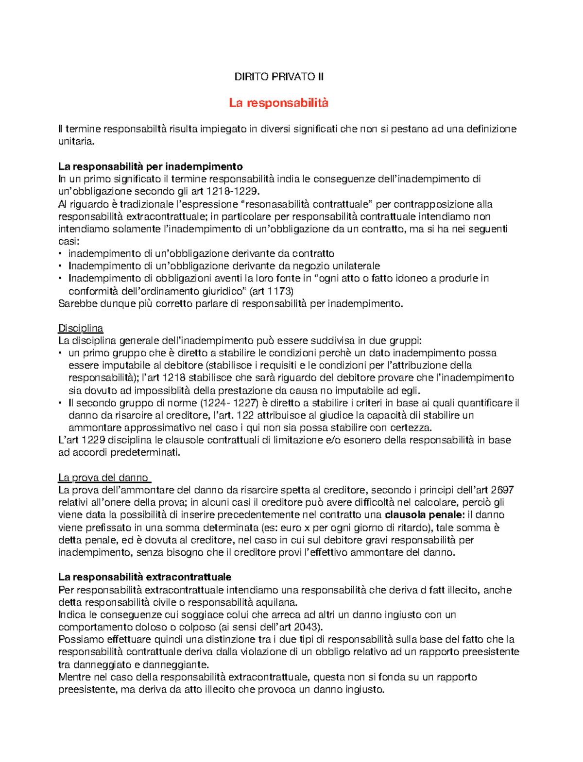 Privato II - Alcuni appunti sulla responsabilità e il diritto di ...