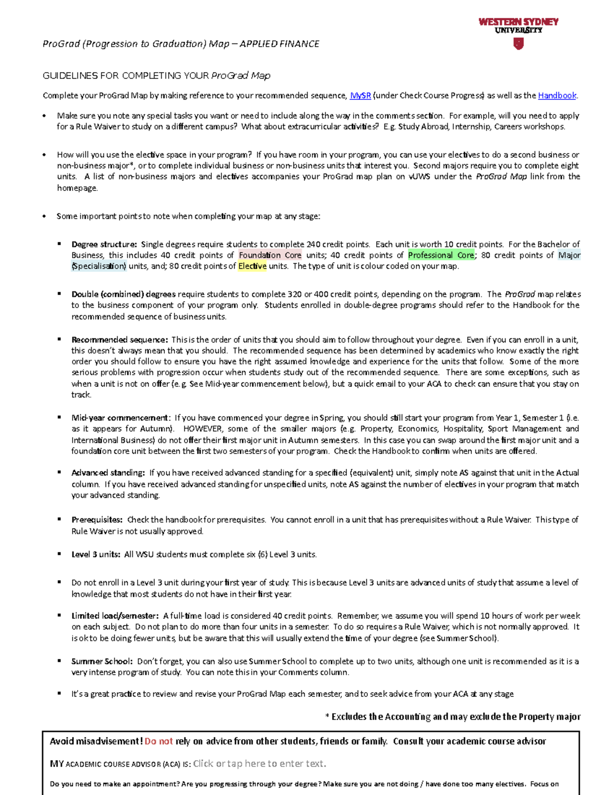 Pro Grad map - 2786 Applied Finance - ProGrad (Progression to ...