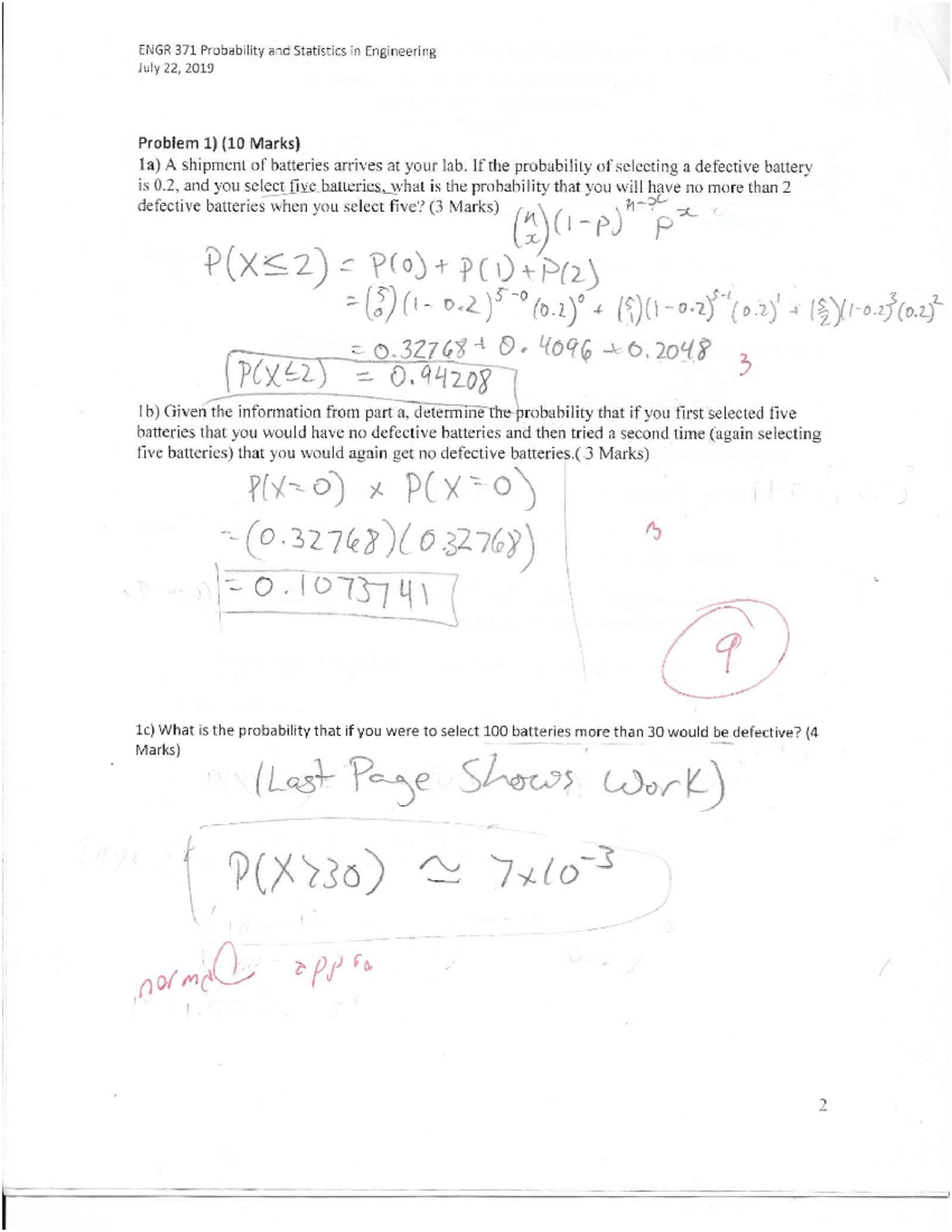 Midterm 22 July 2019, Questions And Answers - ENGR 371 - Studocu