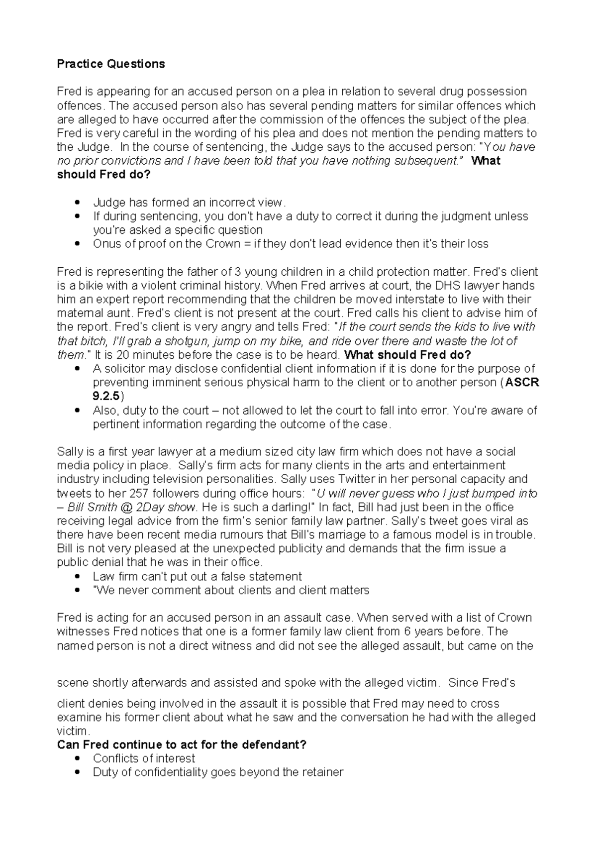 Practice questions - Practice Questions Fred is appearing for an ...
