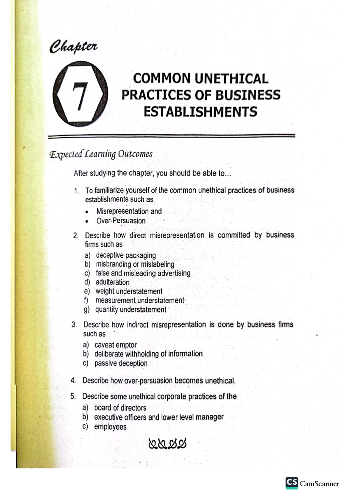 GBMI- Chapter-7 - notes - Chapter COMMON UNETHICAL 7 PRACTICES OF ...