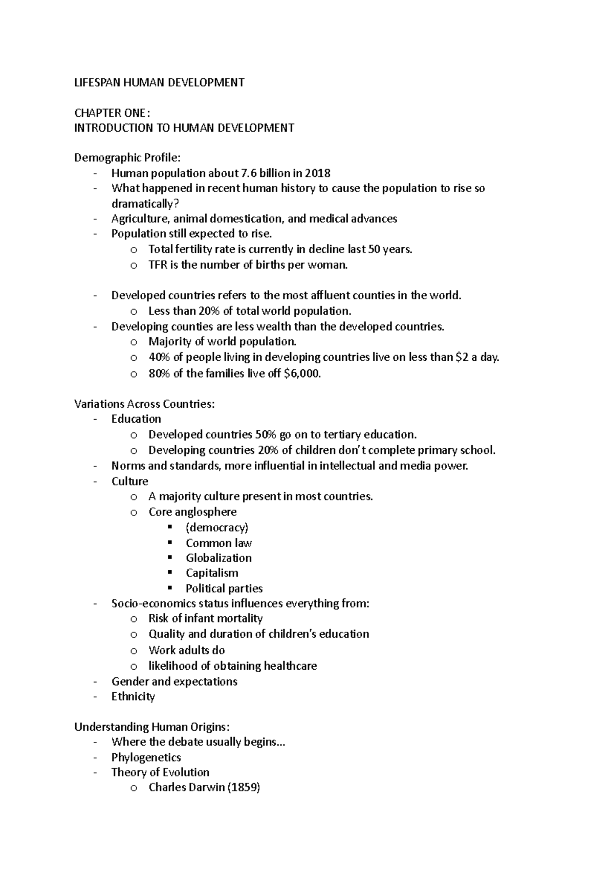 Chapter 1 - LIFESPAN HUMAN DEVELOPMENT CHAPTER ONE: INTRODUCTION TO ...