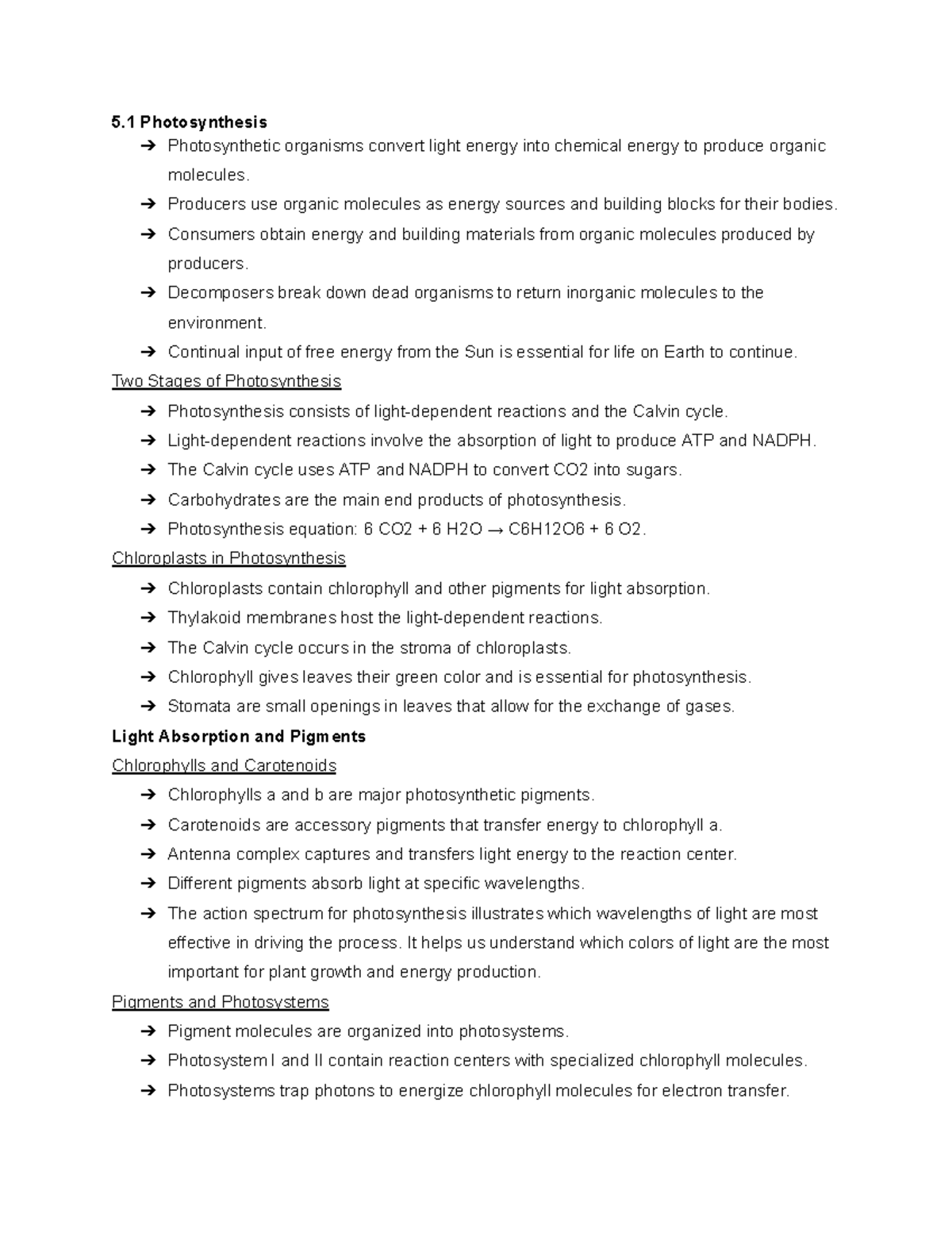 Chapter 5 - Biology - 5 Photosynthesis Photosynthetic organisms convert ...