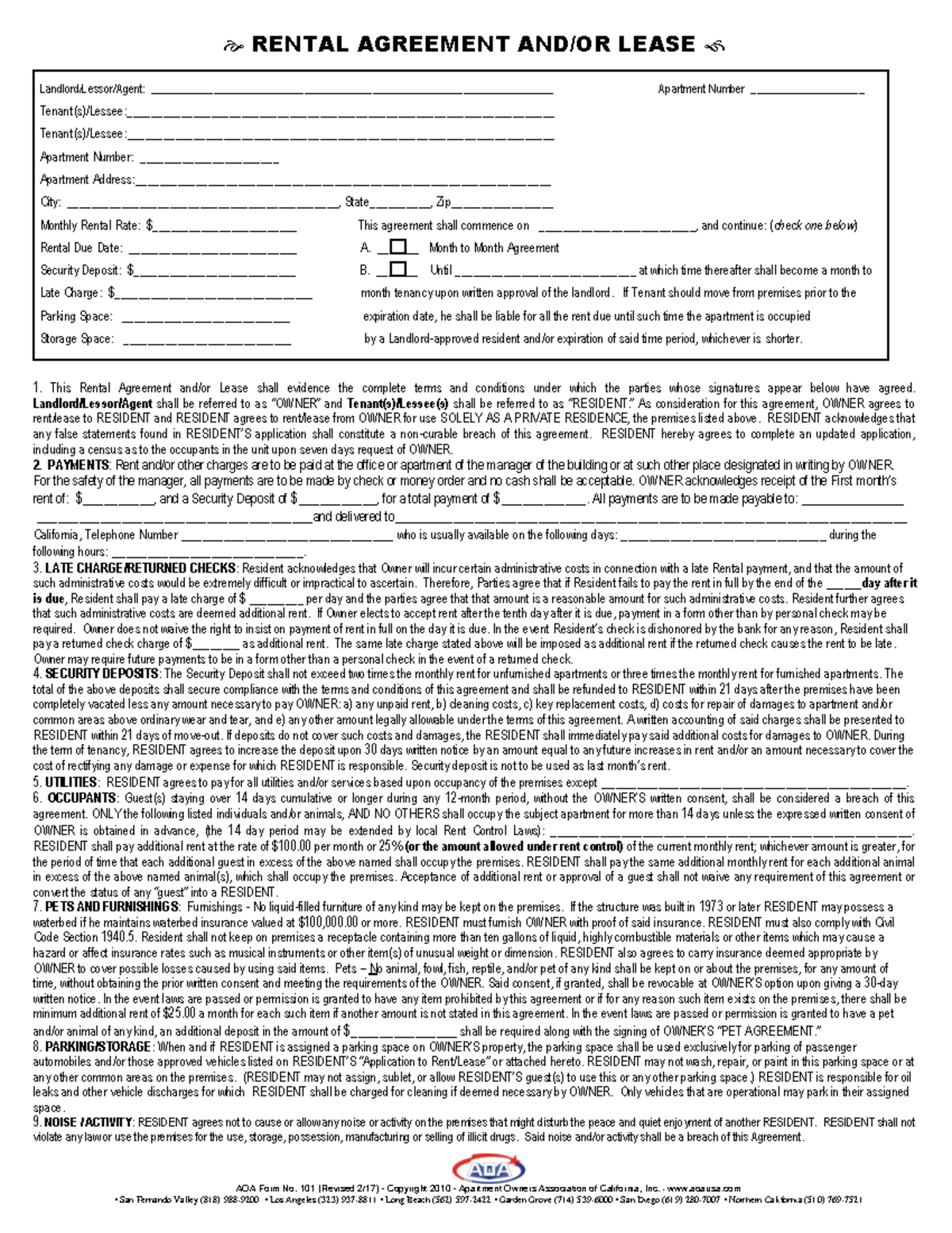 Blank rental agreement copy - AOA Form No. 101 (Revised 2/17 ...