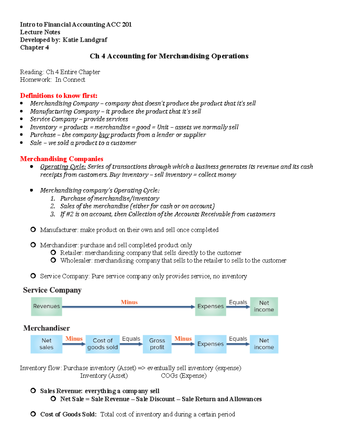 Ch 4 Lecture Notes Accounting for Merchandising Operations - Intro to ...