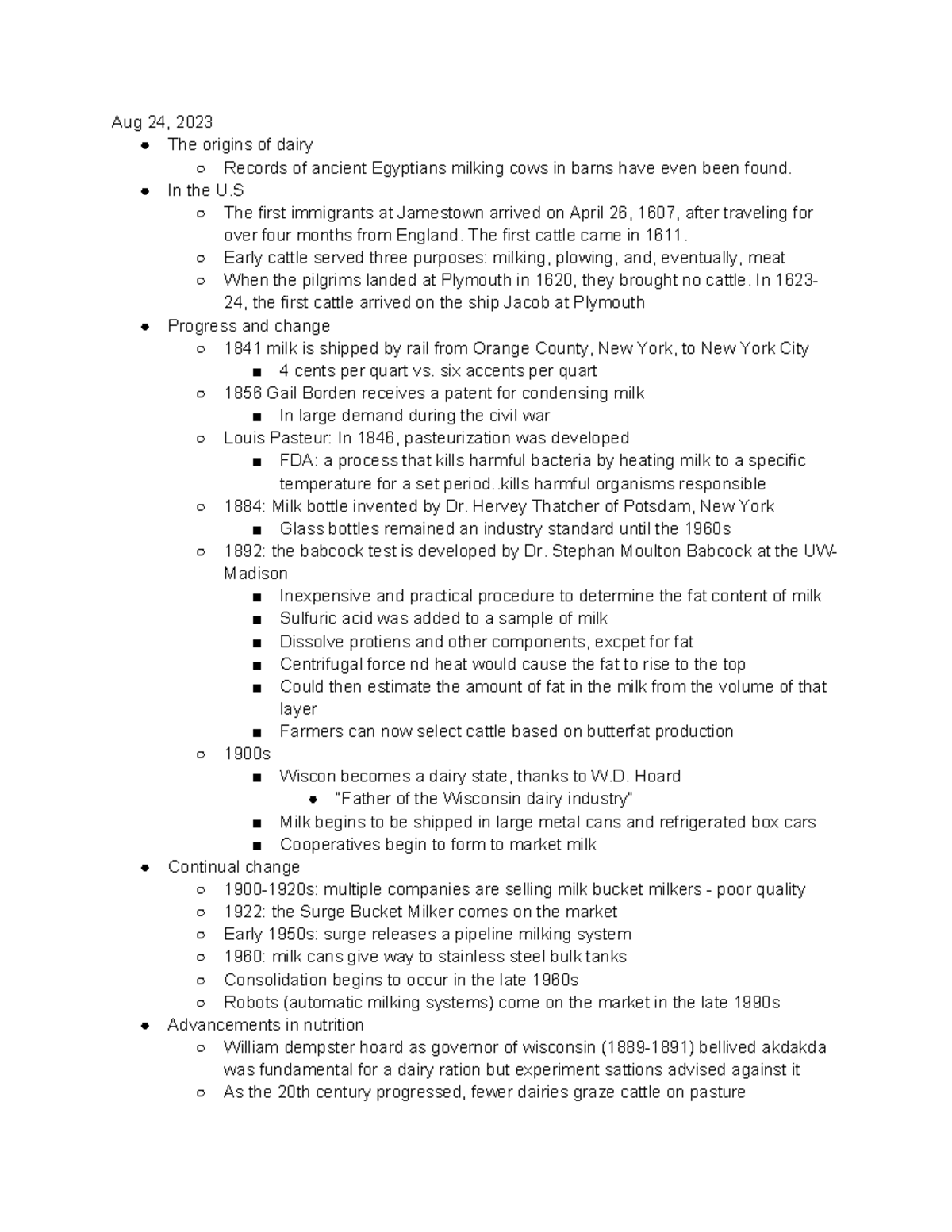 The orgins of dairy lecture notes for animal science 235 with prof. burgett Aug 24, 2023 The