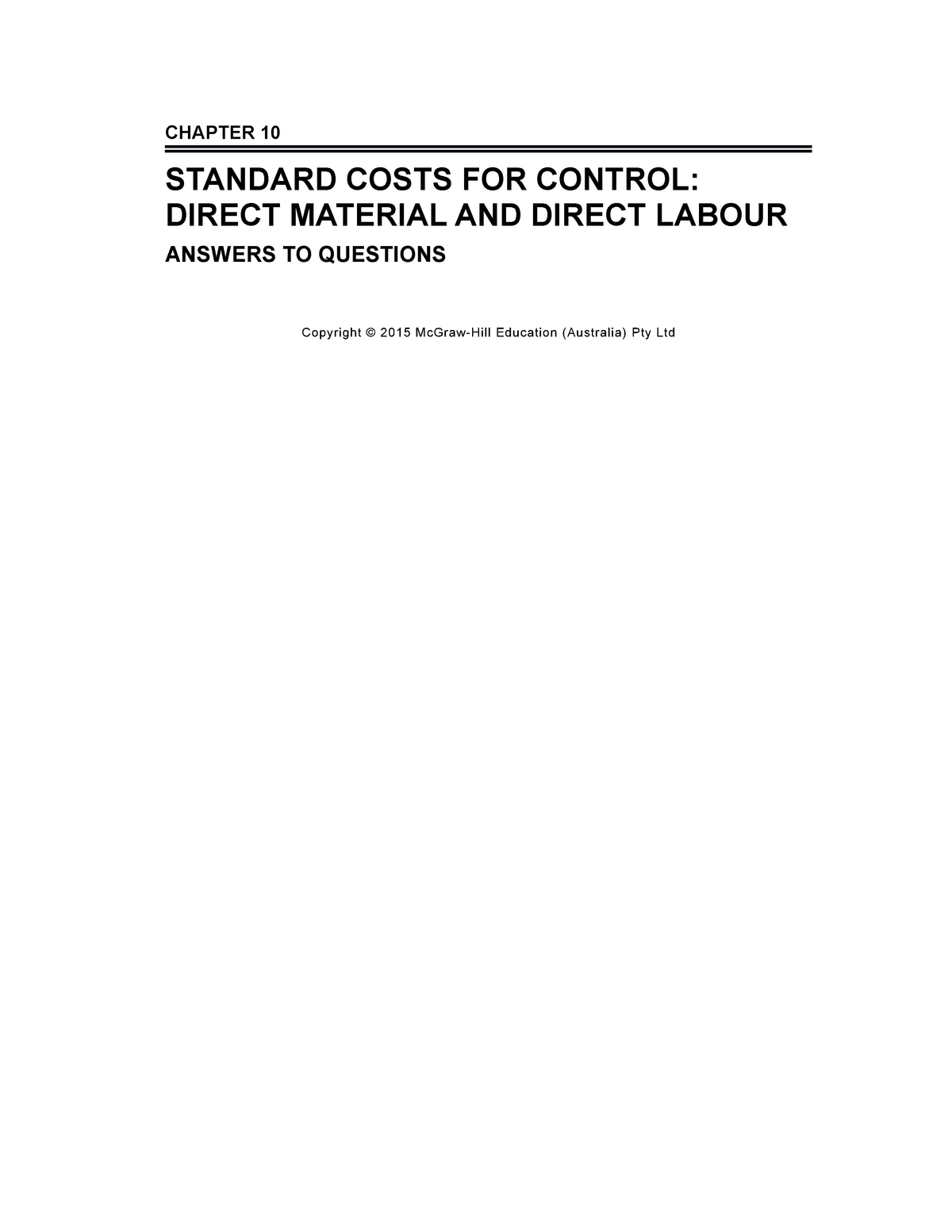 Ch10tutorial Answer - CHAPTER 10 STANDARD COSTS FOR CONTROL: DIRECT ...