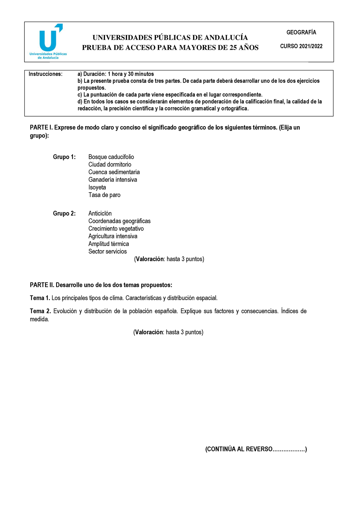 Geografía ( Examen B) - Preparacion - UNIVERSIDADES PÚBLICAS DE ...