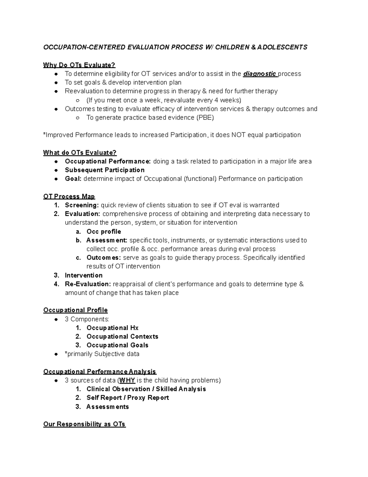 Peds (OccCentered Eval) Week 2 OCCUPATIONCENTERED EVALUATION