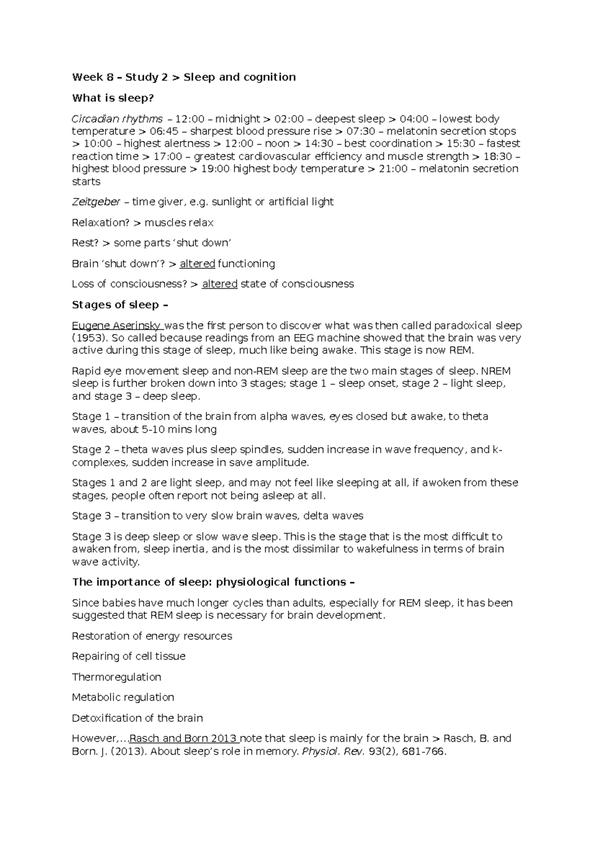 Week 8 – Study 2 - Lecture notes 1 - Week 8 – Study 2 > Sleep and ...