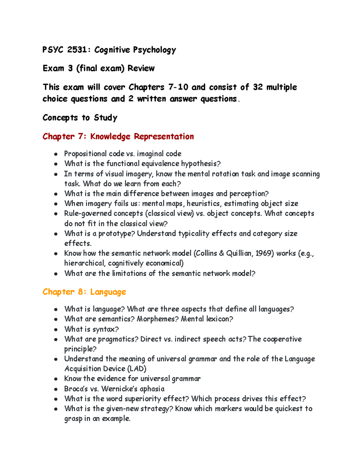 Final exam review - Lecture notes on what you need to know for Dr ...