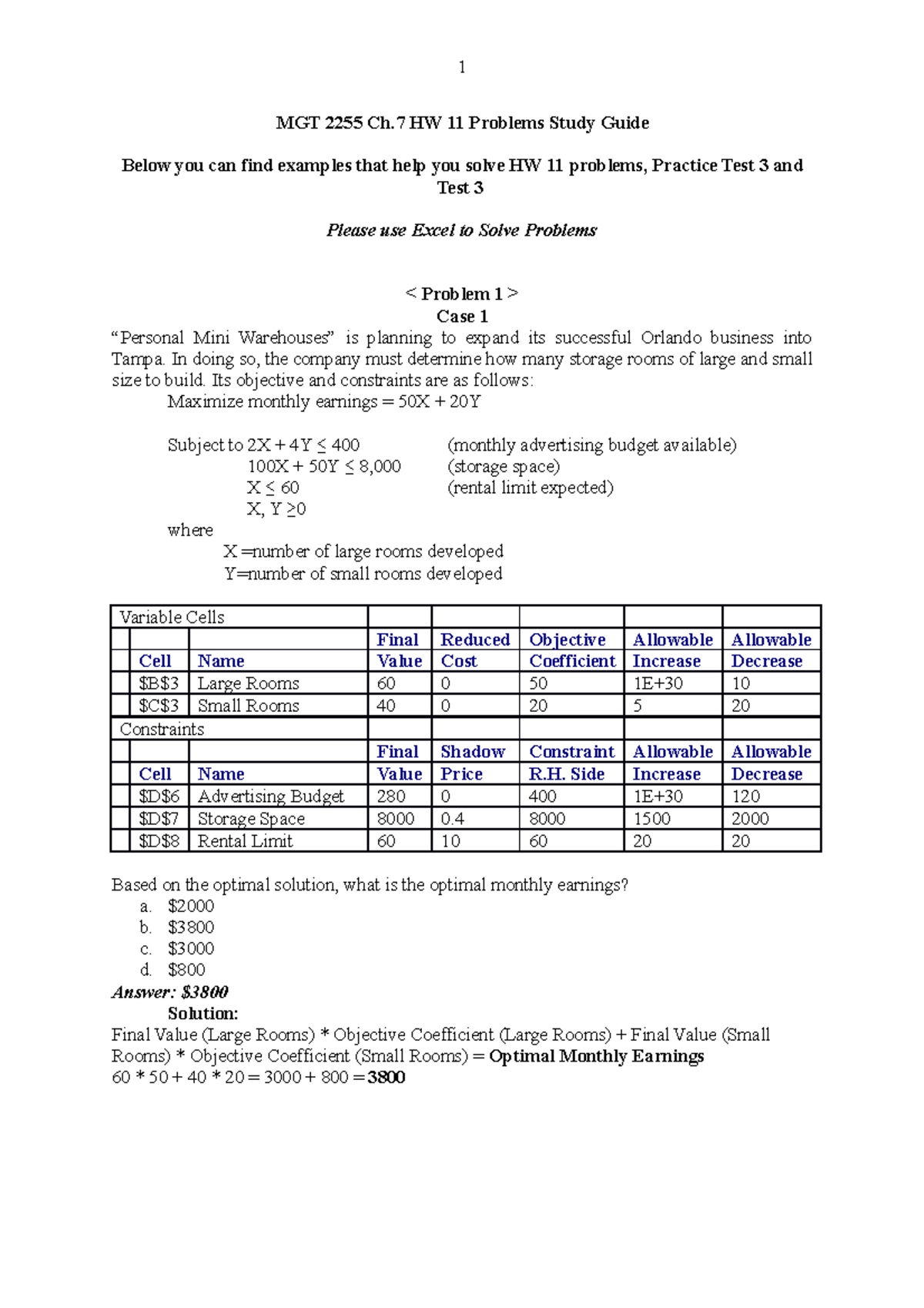 Homework 11 Study - MGT 2255 Ch HW 11 Problems Study Guide Below You ...