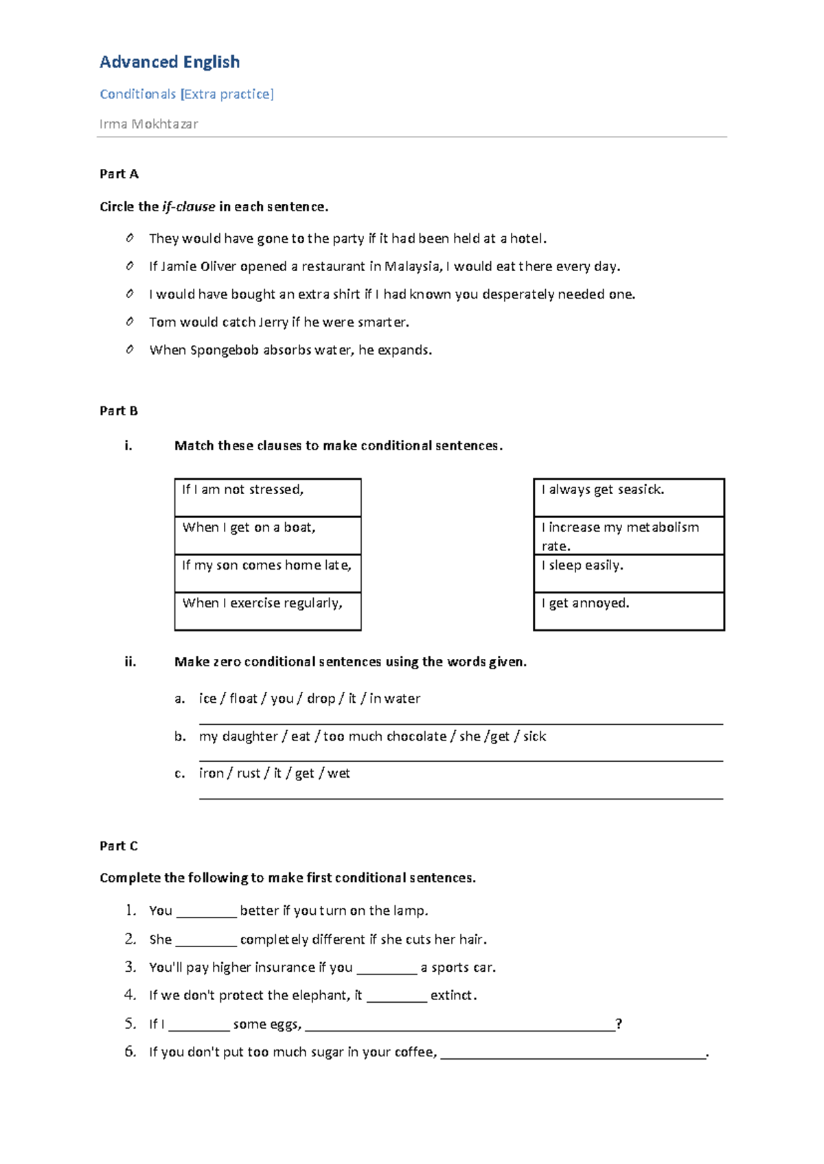 Conditionals (Extra practice - May 2023) - Advanced English ...