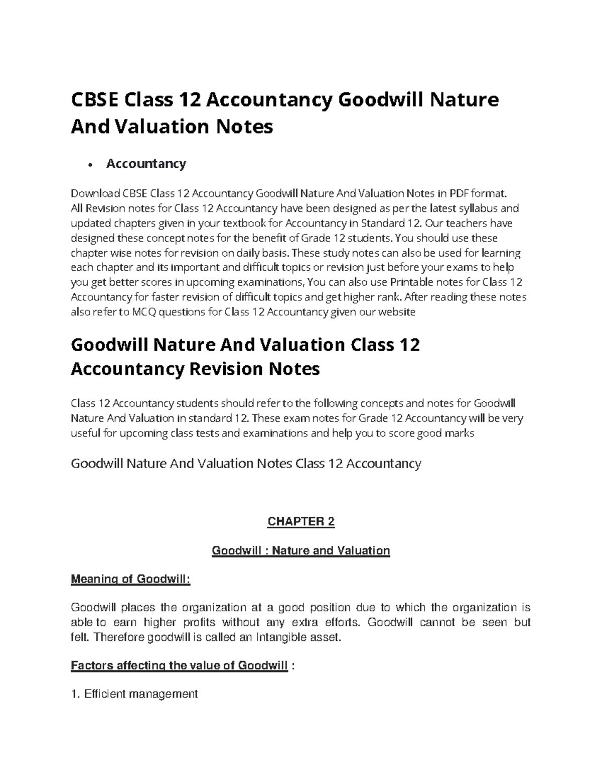 cbse-class-12-accountancy-goodwill-nature-and-valuation-notes-exam