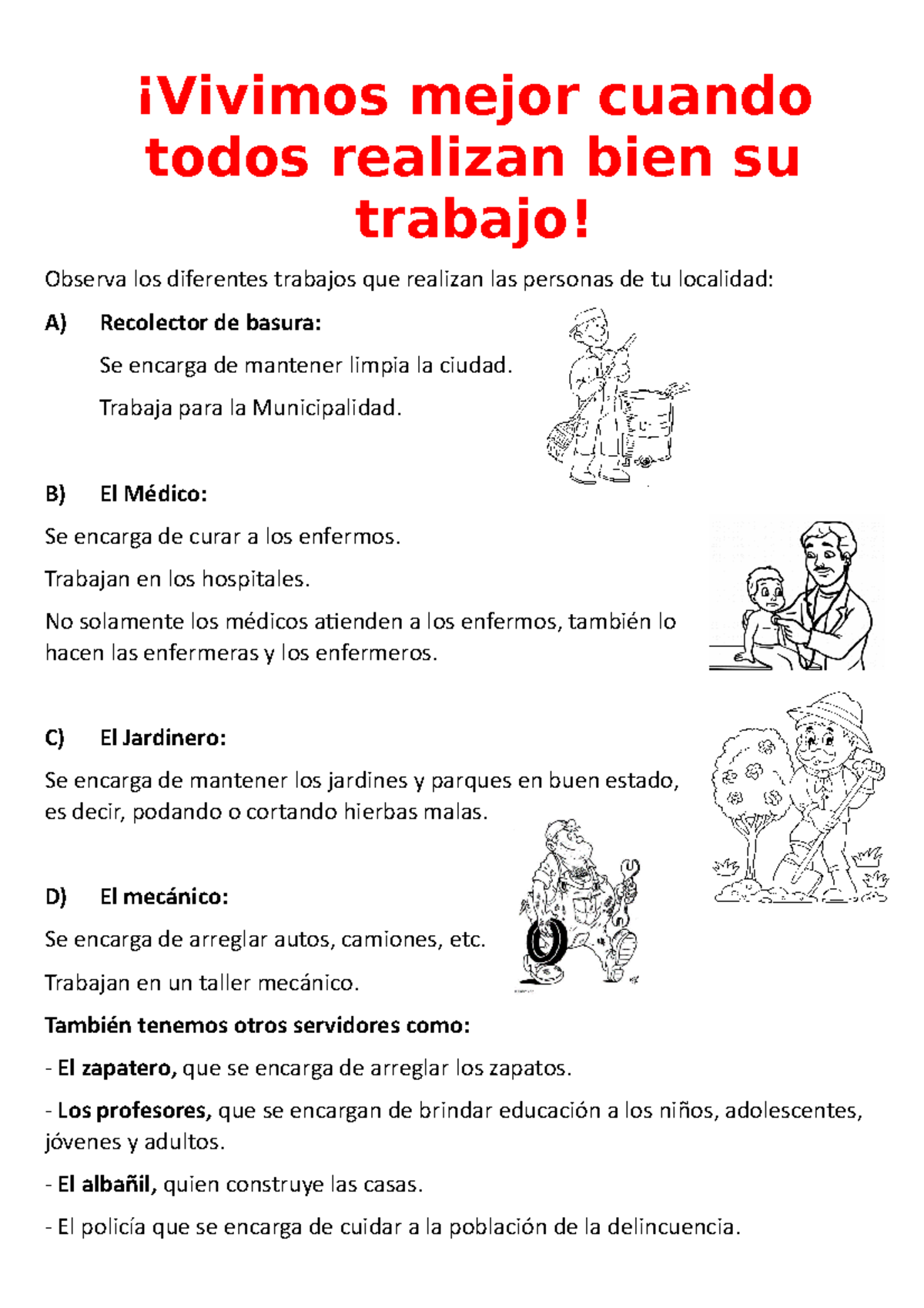 Ficha Vivimos Mejor Cuando Todos Realizan Bien Su Trabajo Vivimos