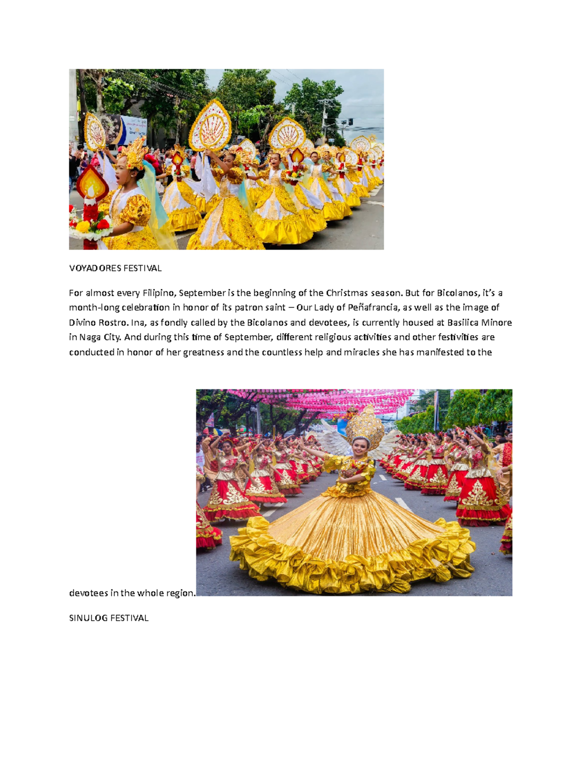 Festivals - To help other student - VOYADORES FESTIVAL For almost every ...