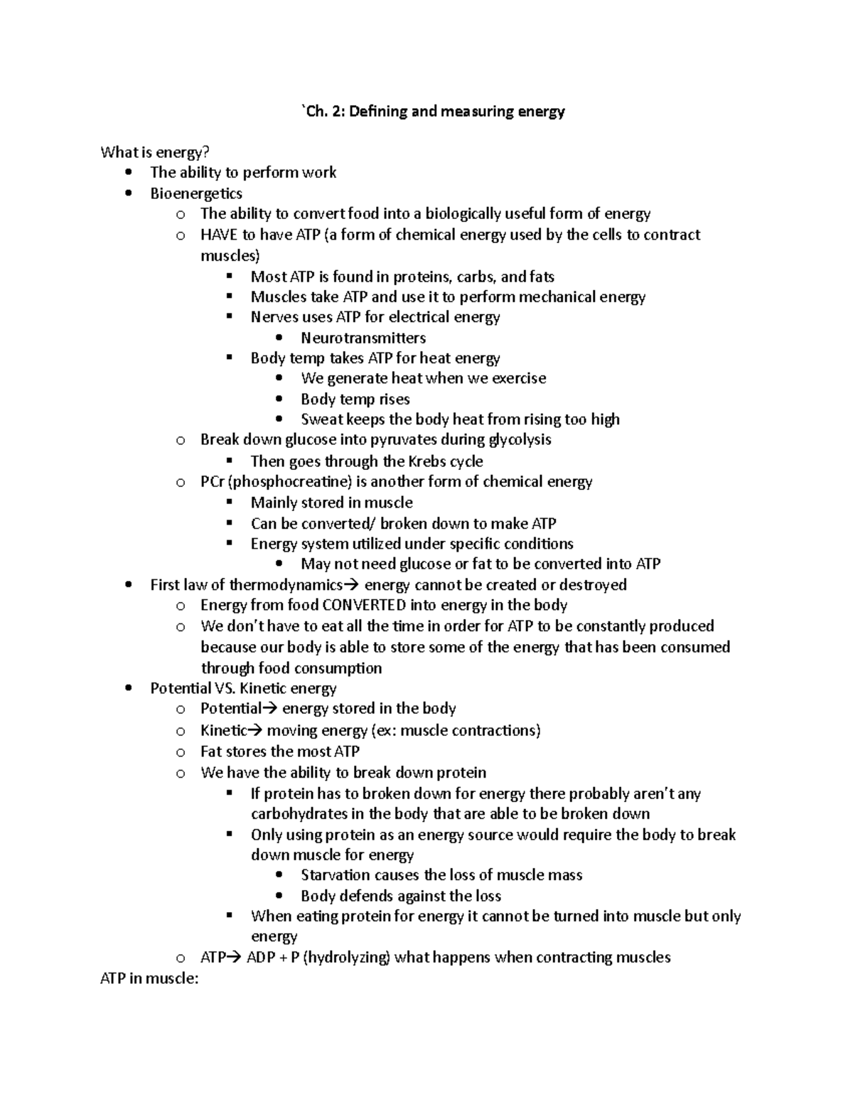 Ch 2 Notes Ch 2 Defining And Measuring Energy What Is Energy The 