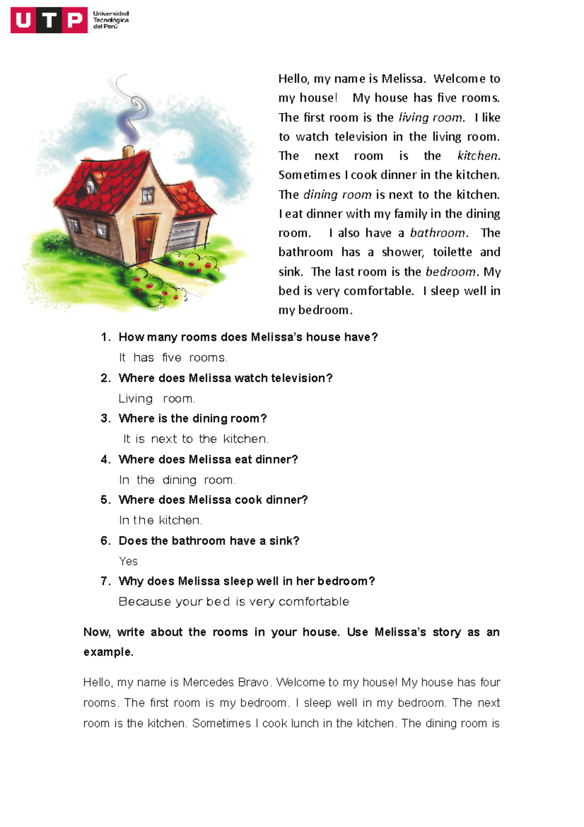 My House reading activities unit 4-week 10 - Hello, my name is Melissa ...