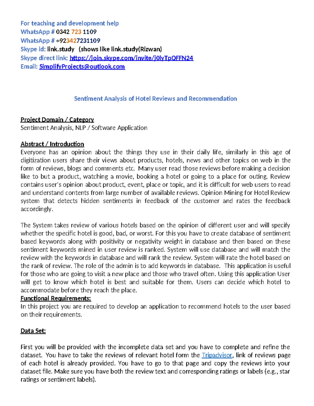 Sentiment Analysis of Hotel Reviews and Recommendation - For teaching ...