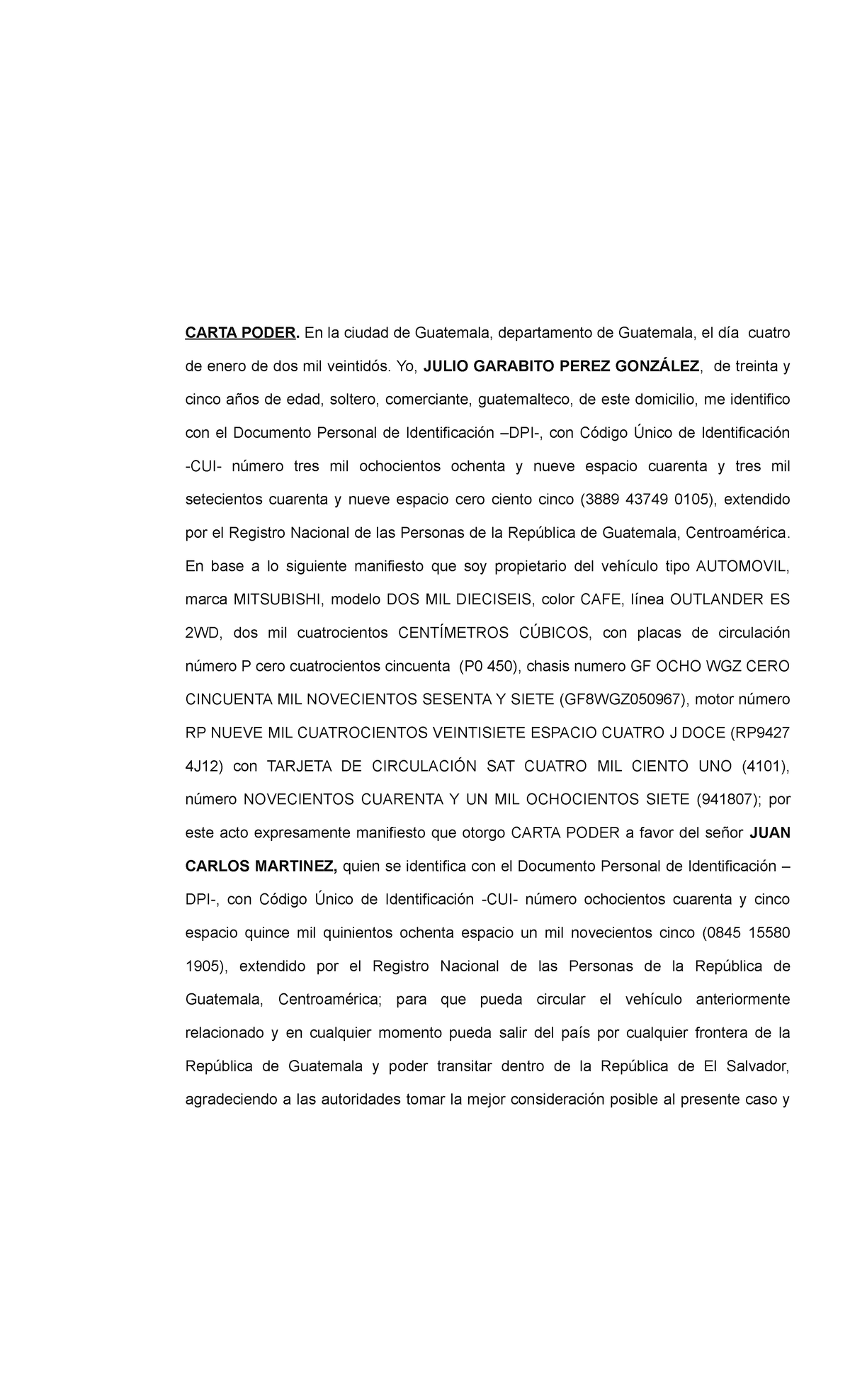 Carta Poder Vehiculo Salir Del Pais Carta Poder En La Ciudad De Guatemala Departamento De 8621