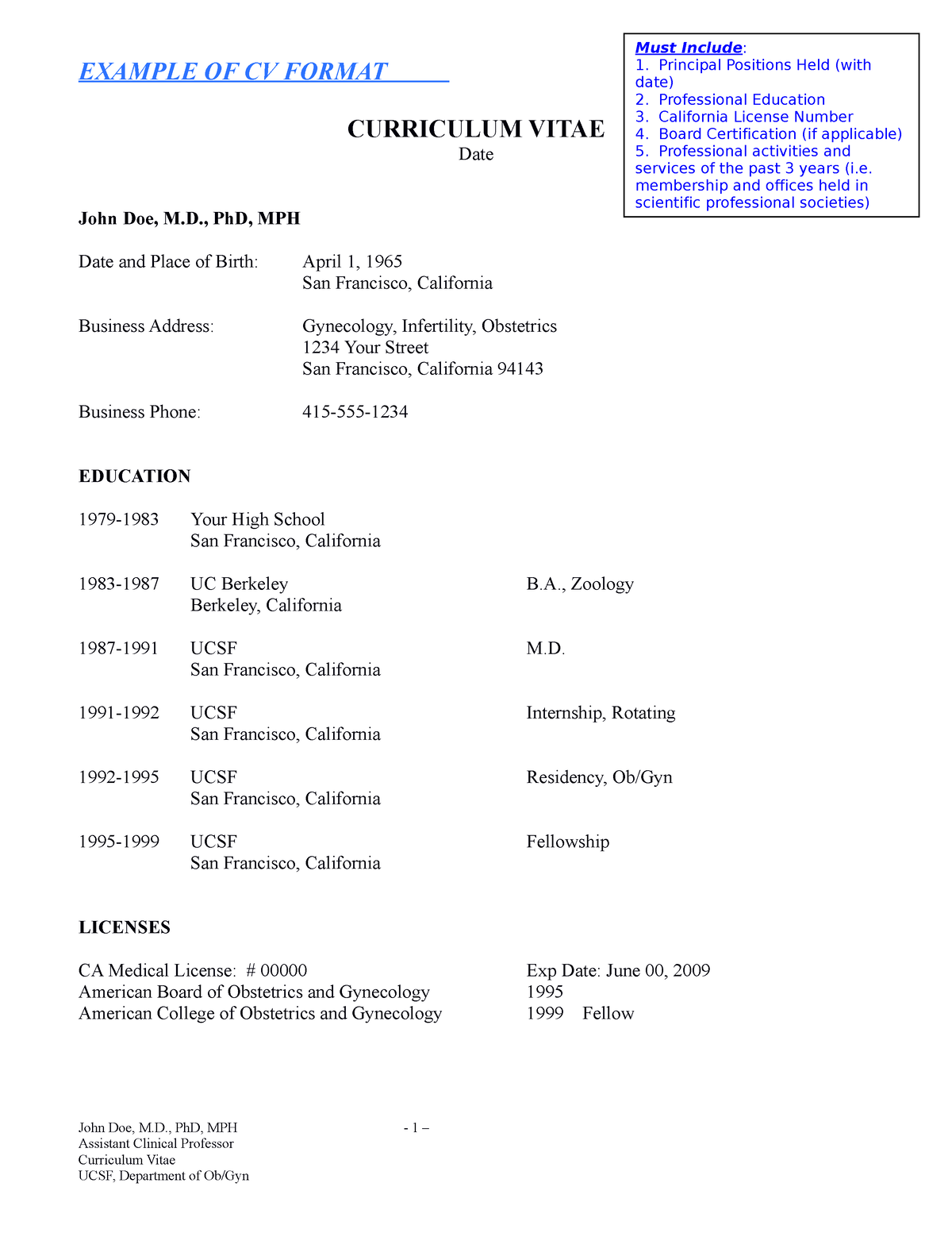 Cv smpl - 12 - EXAMPLE OF CV FORMAT CURRICULUM VITAE Date John Doe, M