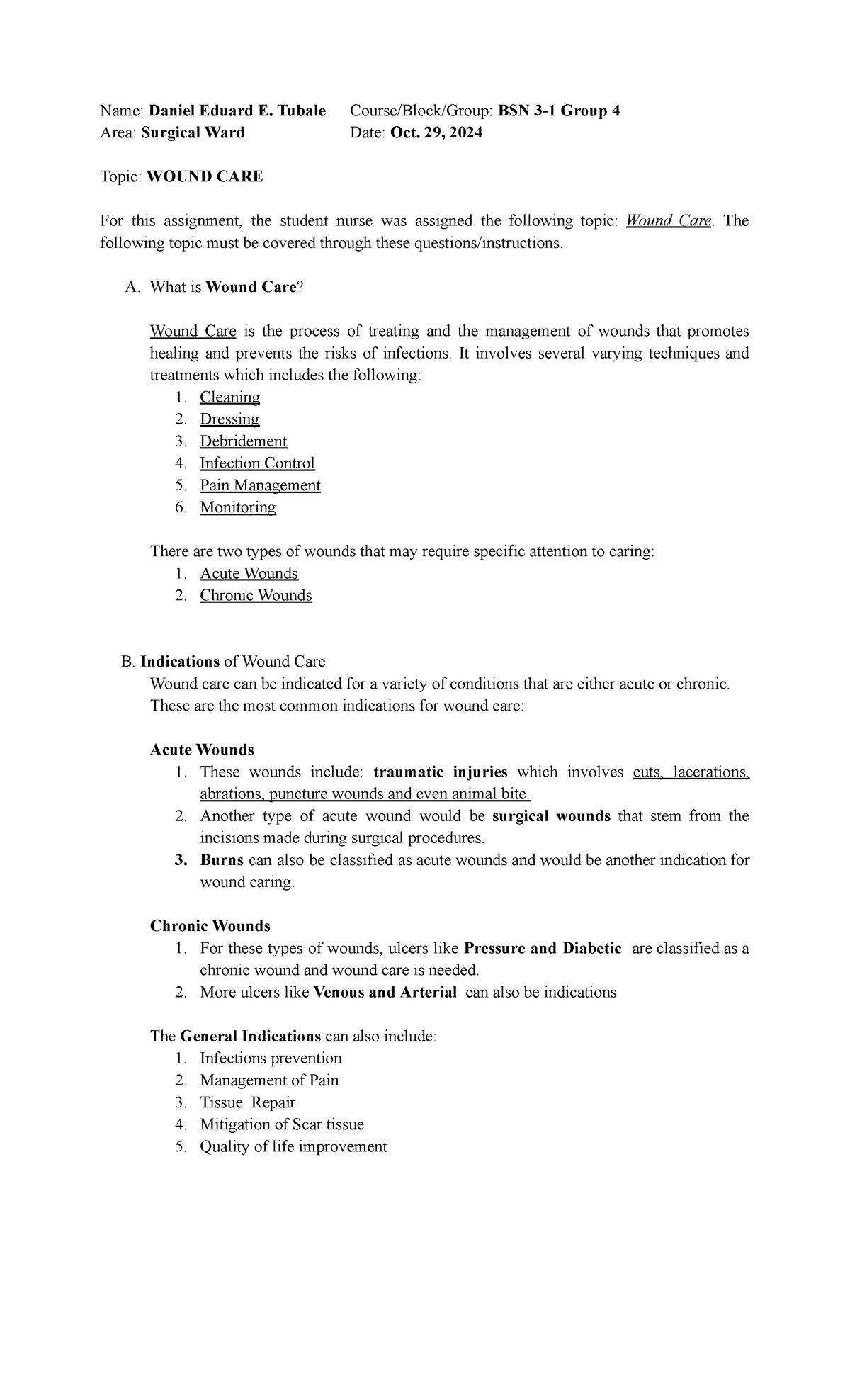BSN 3-1. Group 4- Surgical Assignment - Name: Daniel Eduard E. Tubale ...