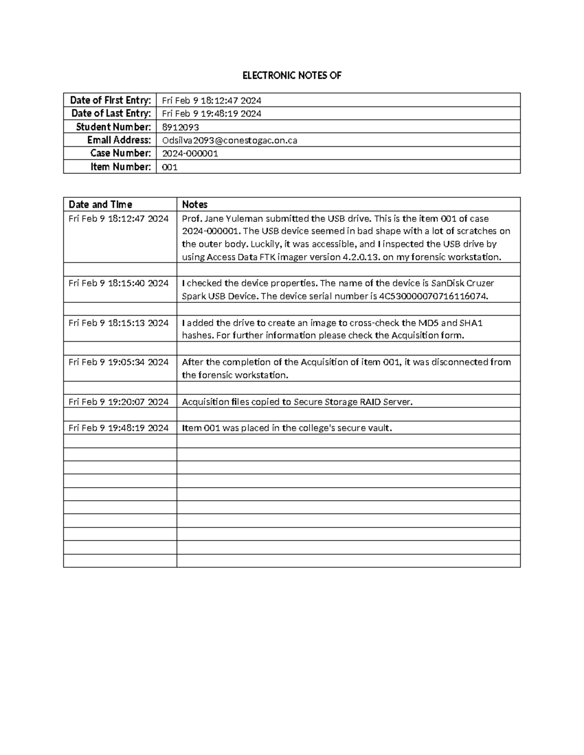 Electronic Notes - ELECTRONIC NOTES OF Date of First Entry: Fri Feb 9 ...