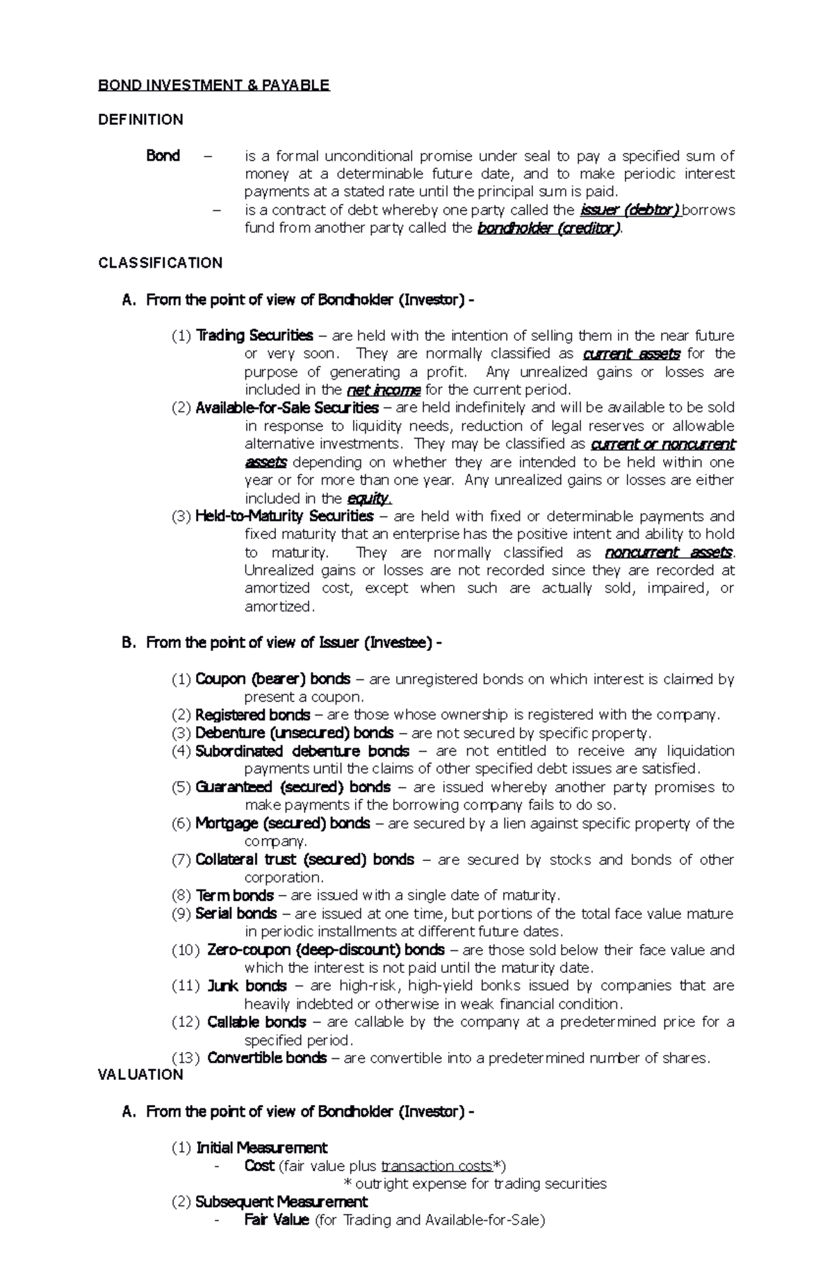 Bonds Payable - Can be used for theory review - BOND INVESTMENT ...