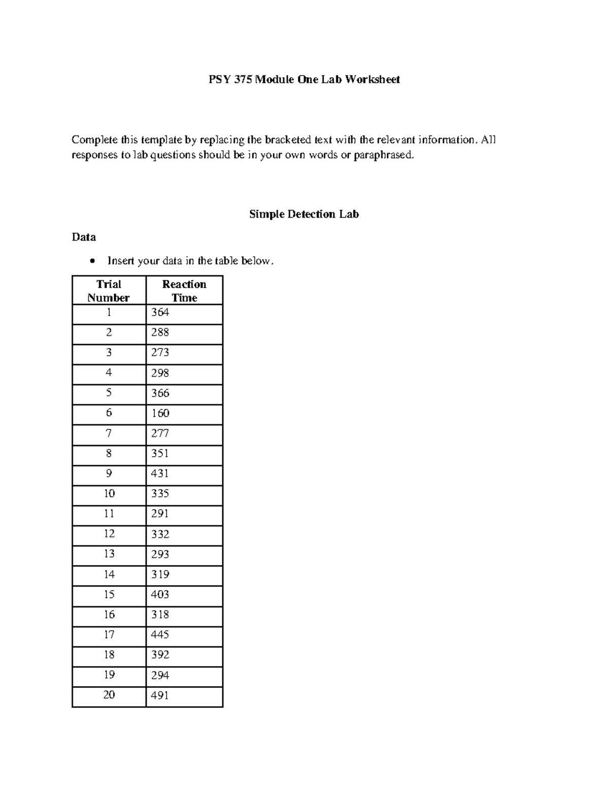 PSY 375 Module One Lab Worksheet - PSY 375 Module One Lab Worksheet ...