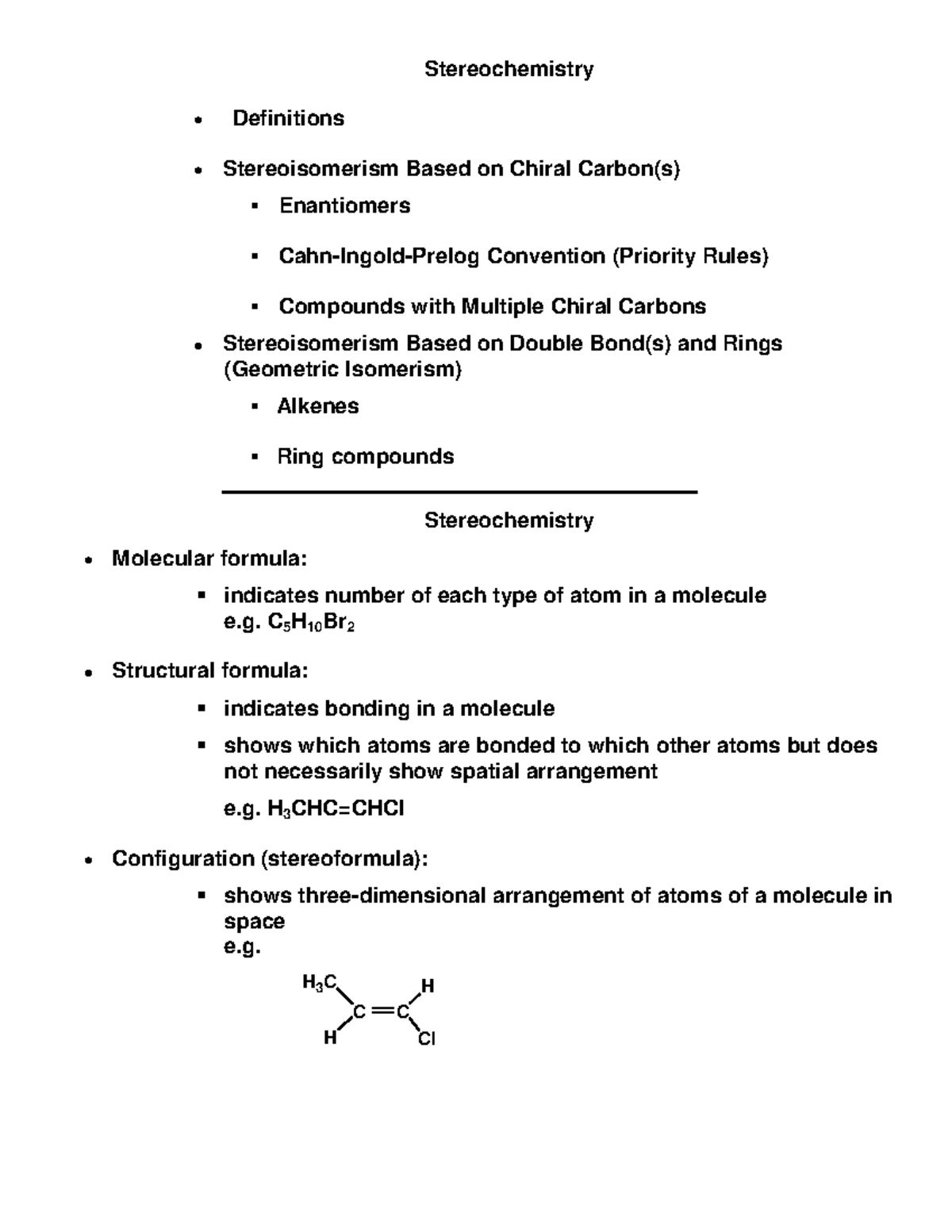 Stereochemistry Summary Organic Chemistry Stereochemistry Definitions Stereoisomerism Based 2170