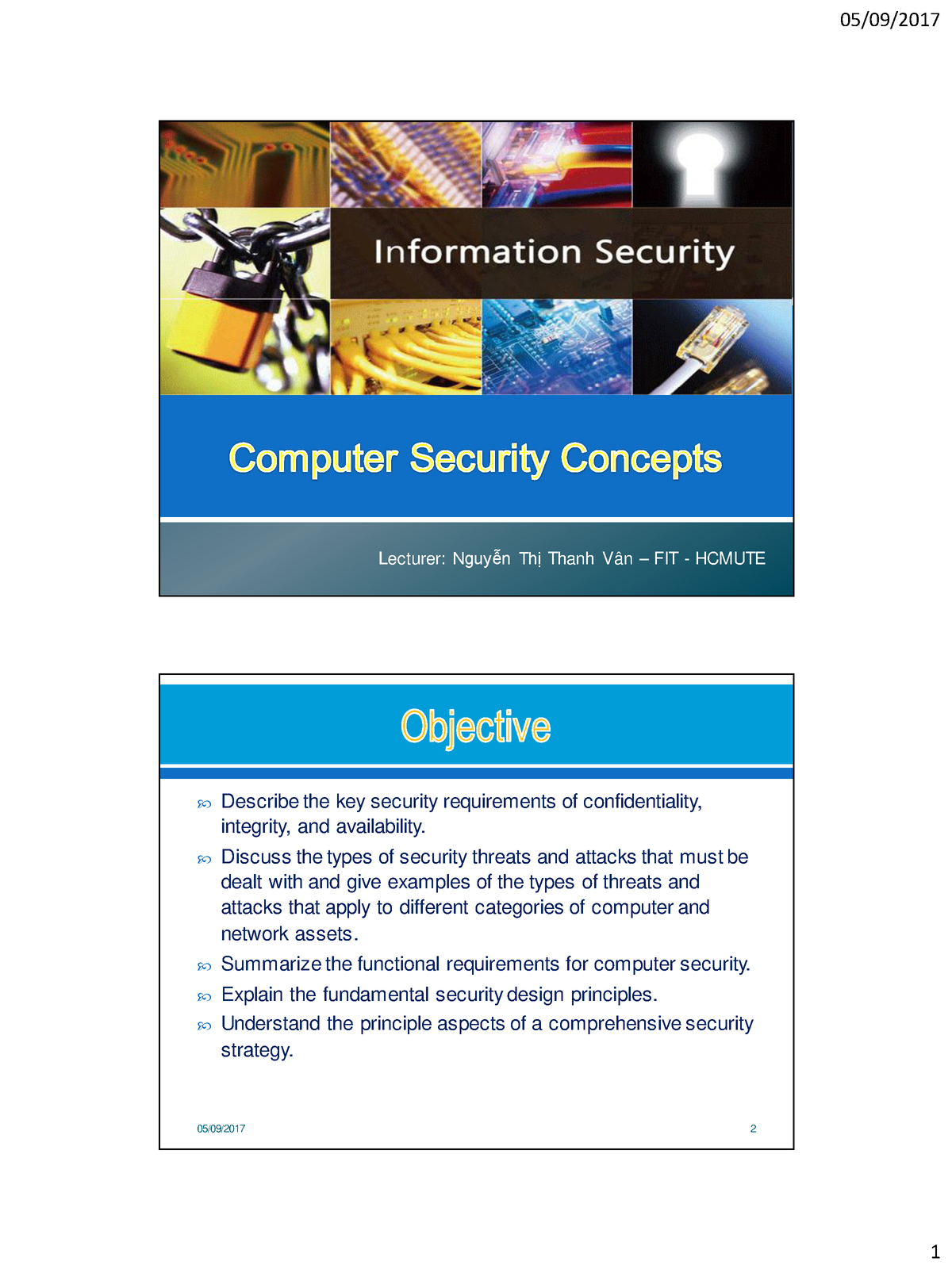 Chapter 1 - Computer Security Concepts - ÷ ö Lecturer: Nguyễn ThịThanh ...